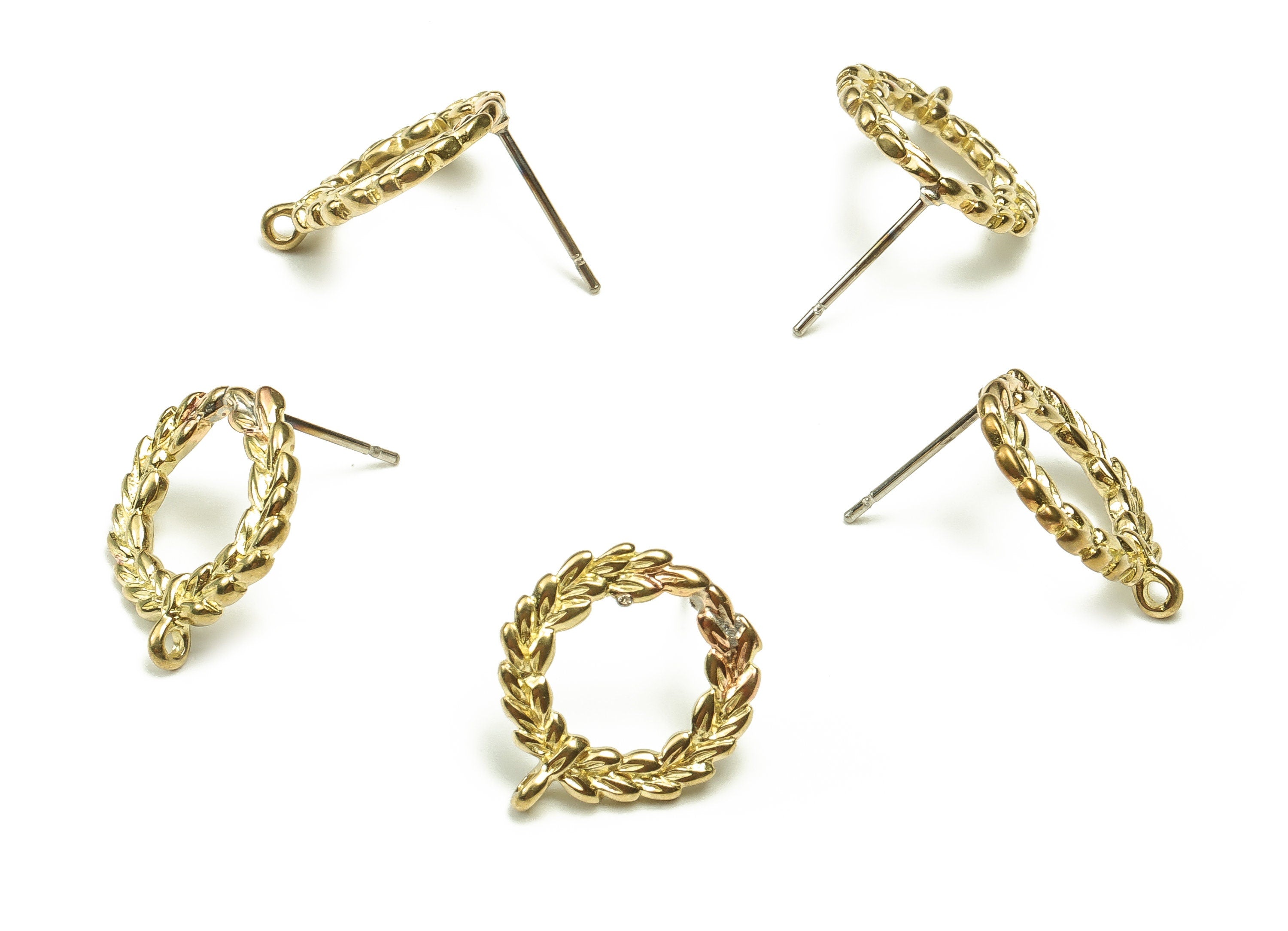 Brass Round Earring Stud - Raw Brass Leaves Earring Post - Brass Stud - Earring Post - Jewelry Making Supplies - 16.7x14.6x1.67mm - PP4637 - DOMEDBAZAAR