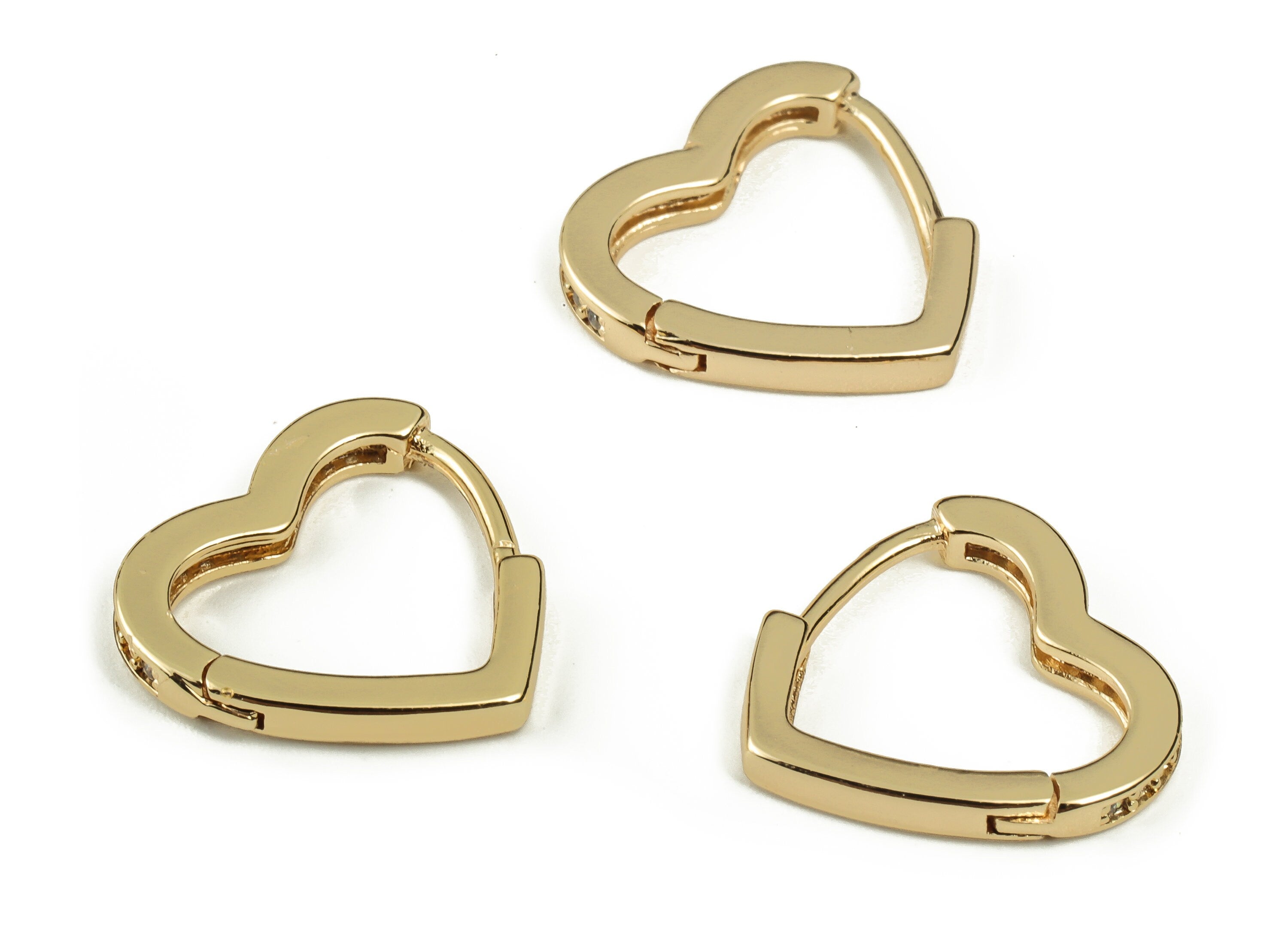 Brass Love Heart Huggie Earring - Brass Huggie Earring with Zircon - Love Hoop Earring - 18K Real Gold Plated Brass -14.24x13.4x2mm- RGP3203 - DOMEDBAZAAR