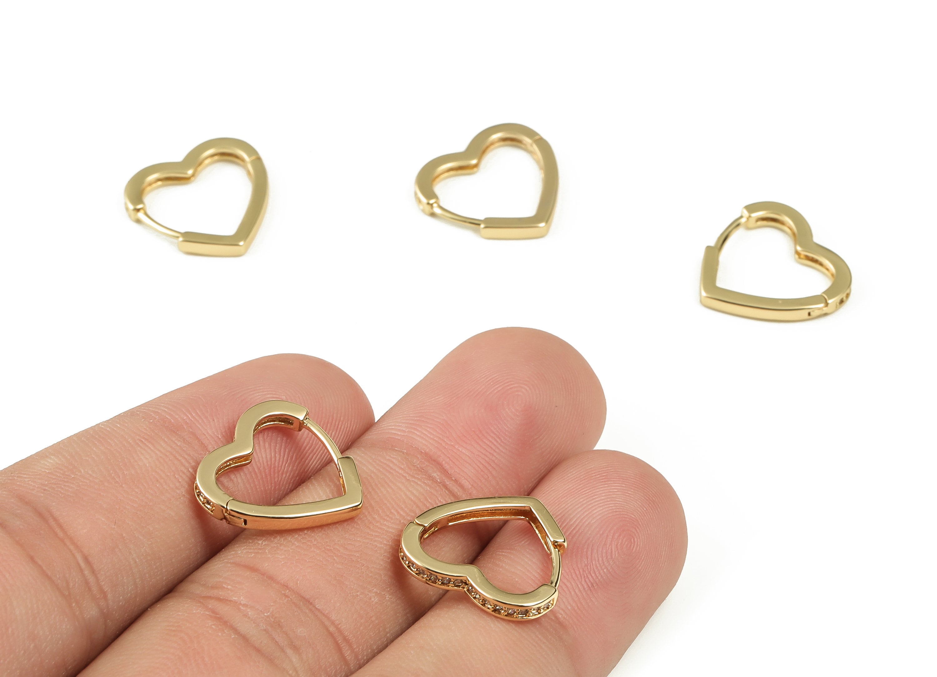 Brass Love Heart Huggie Earrings - Brass ZirconHoop Earrings- 18k Gold Plated Brass - Jewelry Making Supplies - 15.81x14.94x1.91mm - RGP3211 - DOMEDBAZAAR