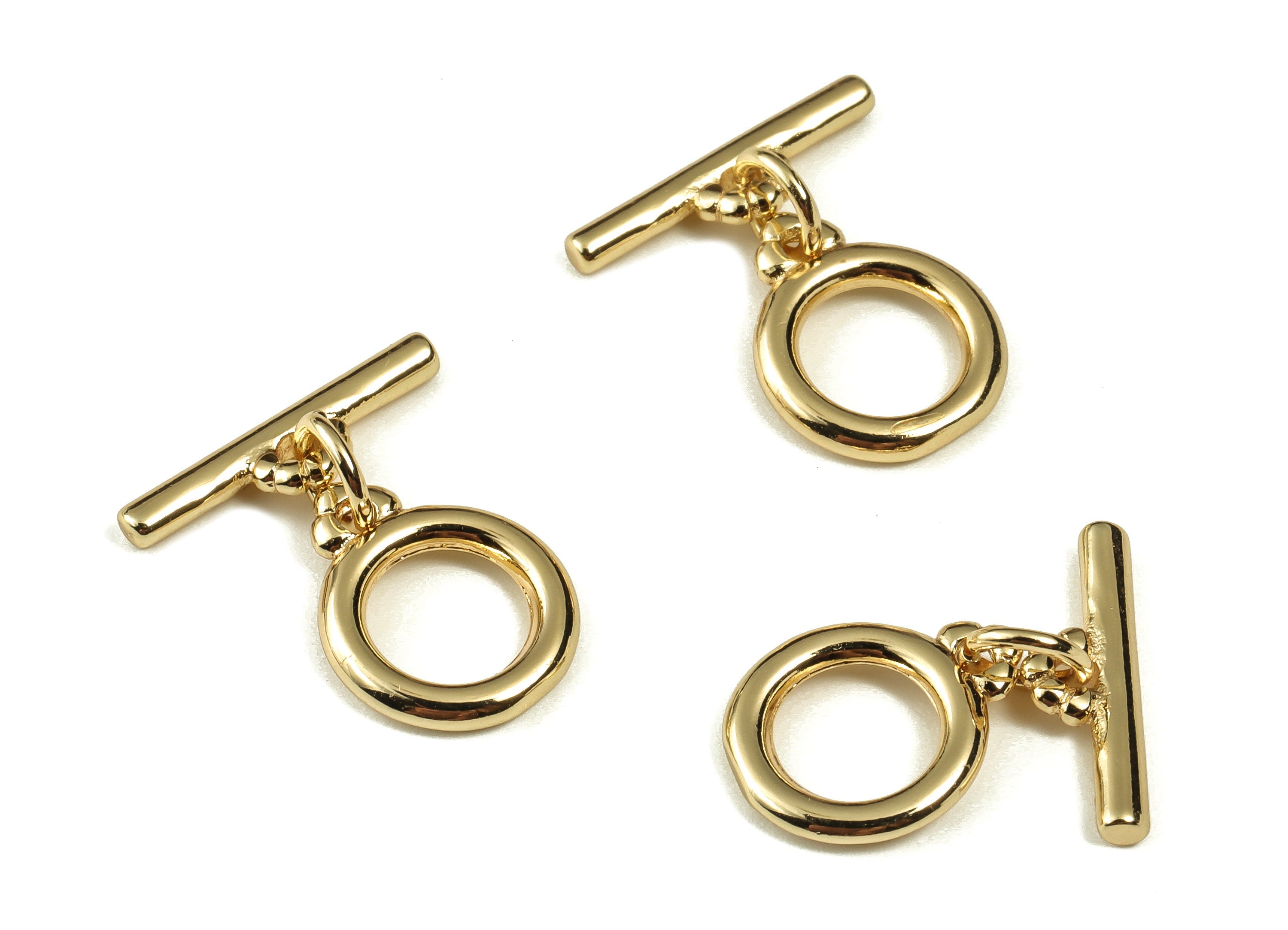 Brass Gold Plated Round Toggle Clasps – Ring Round Clasp Brass Toggle Clasp - 18K Real Gold Plated Brass – 16.29×14.48×1.66mm - RGP3192 - DOMEDBAZAAR