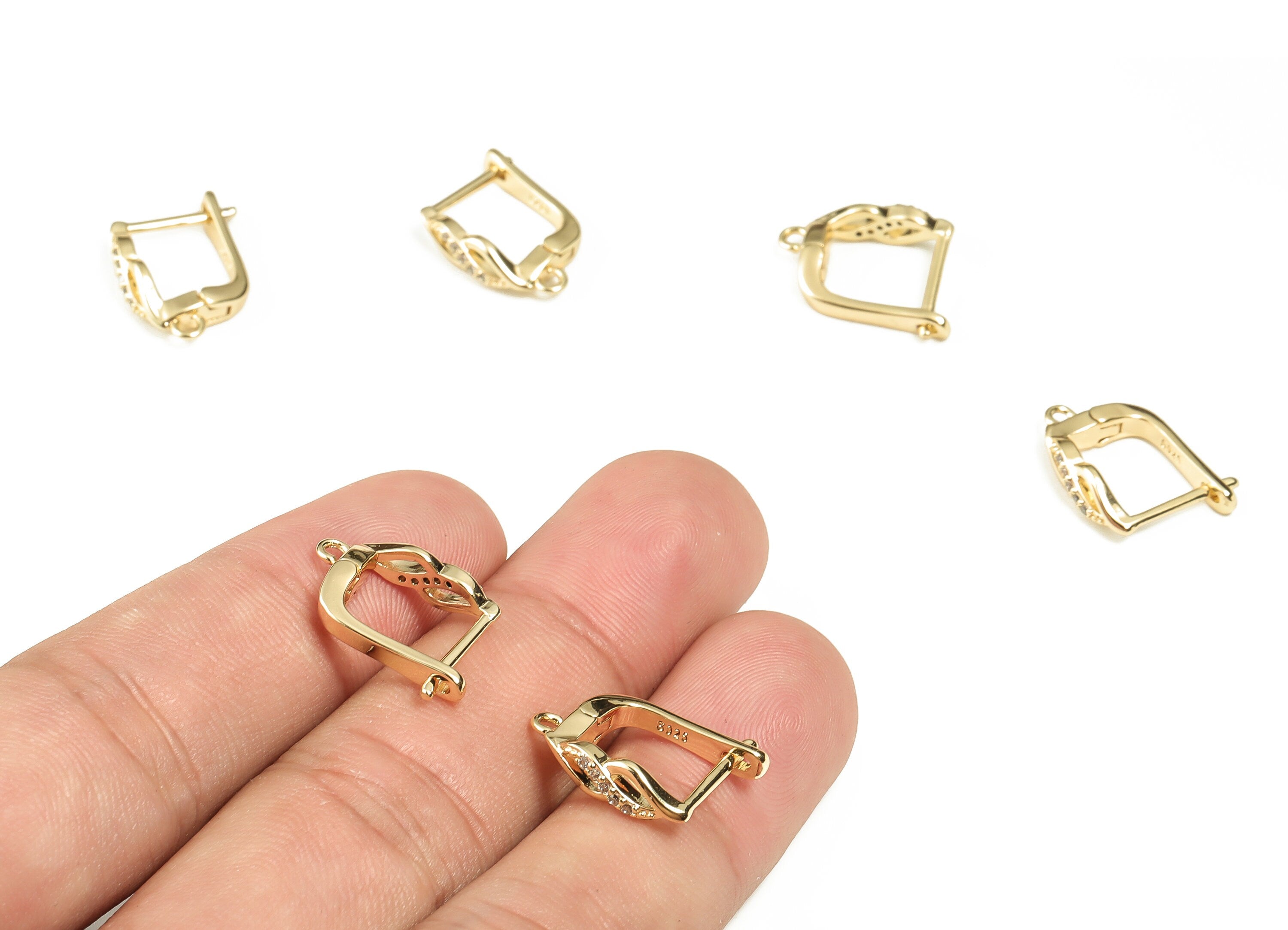 Brass Zircon Stud Earring - Brass Huggie Earring with Open Ring - 18K Gold Plated Brass - Jewelry Supplies -16.08x12.33x2.04mm- RGP3288 - DOMEDBAZAAR