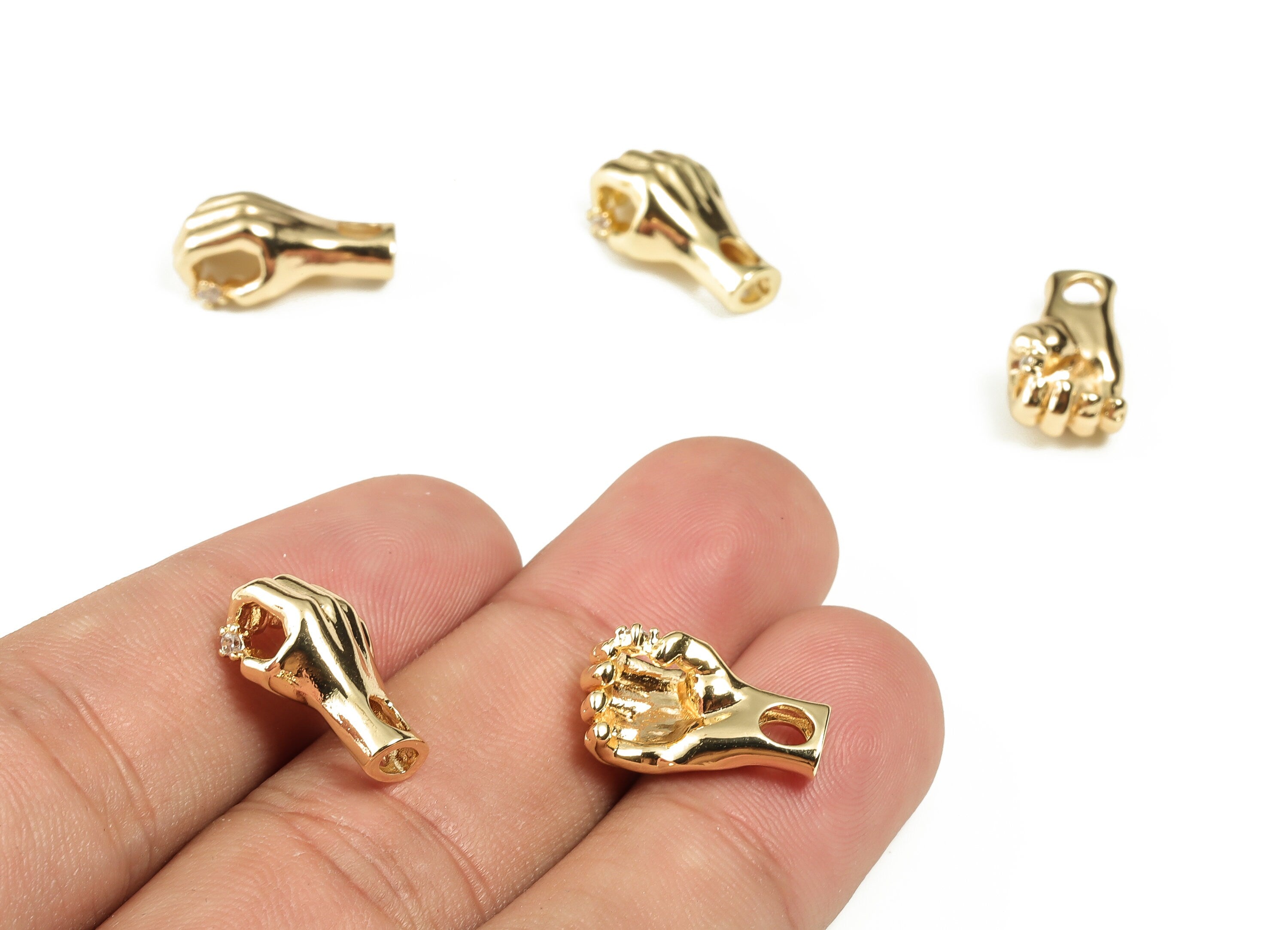 Brass Zircon Hand Pendant – Gold Plated Brass Hand Charm - 18K Real Gold Plated Brass – Jewelry Supplies – 16.99x9.33x4.39mm – RGP3249 - DOMEDBAZAAR