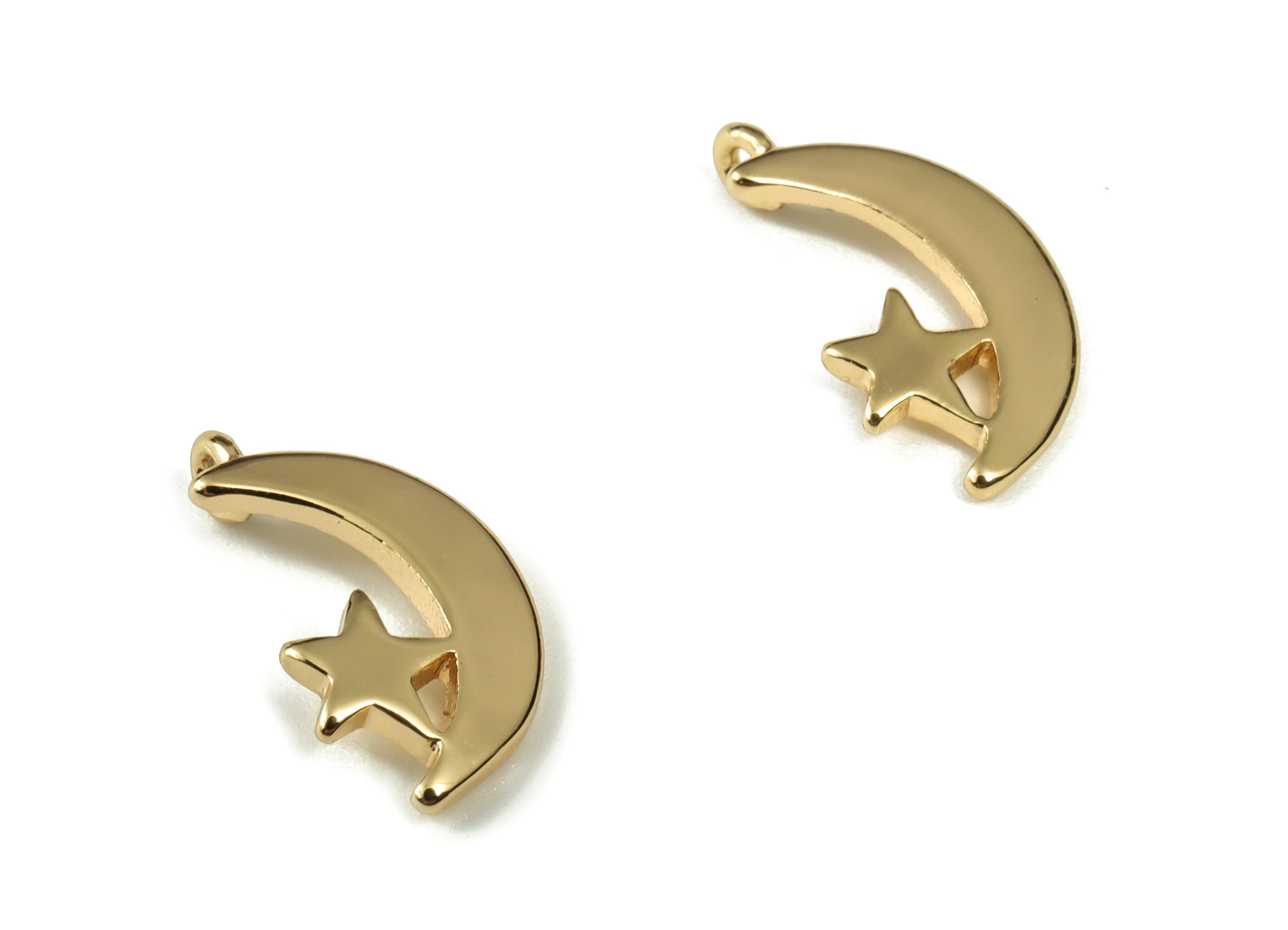 Brass Crescent Moon and Star Charm - Brass Moon Pendant - 18K Gold Plated Brass Charm - Jewelry Making Supplies -12.38x7.24x1.09mm - RGP3089 - DOMEDBAZAAR