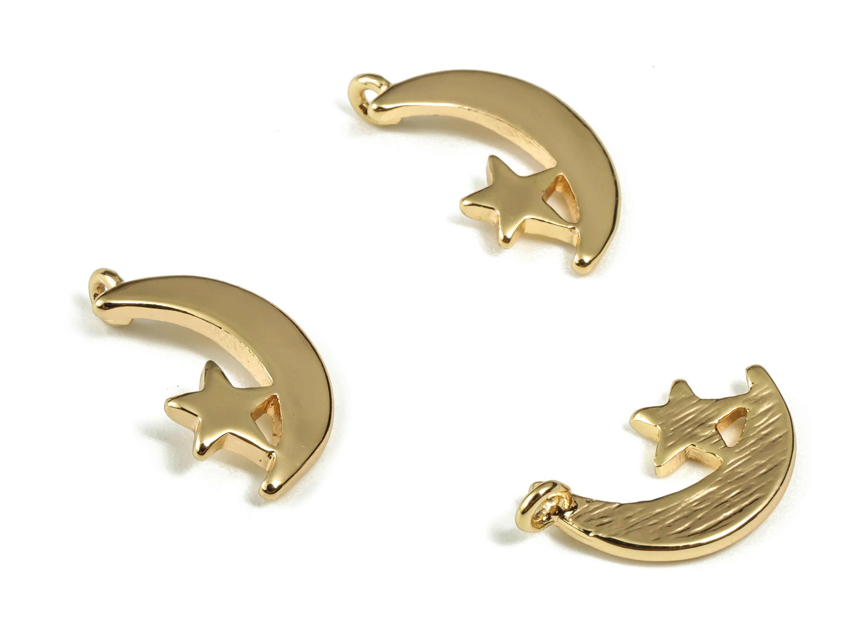 Brass Crescent Moon and Star Charm - Brass Moon Pendant - 18K Gold Plated Brass Charm - Jewelry Making Supplies -12.38x7.24x1.09mm - RGP3089 - DOMEDBAZAAR