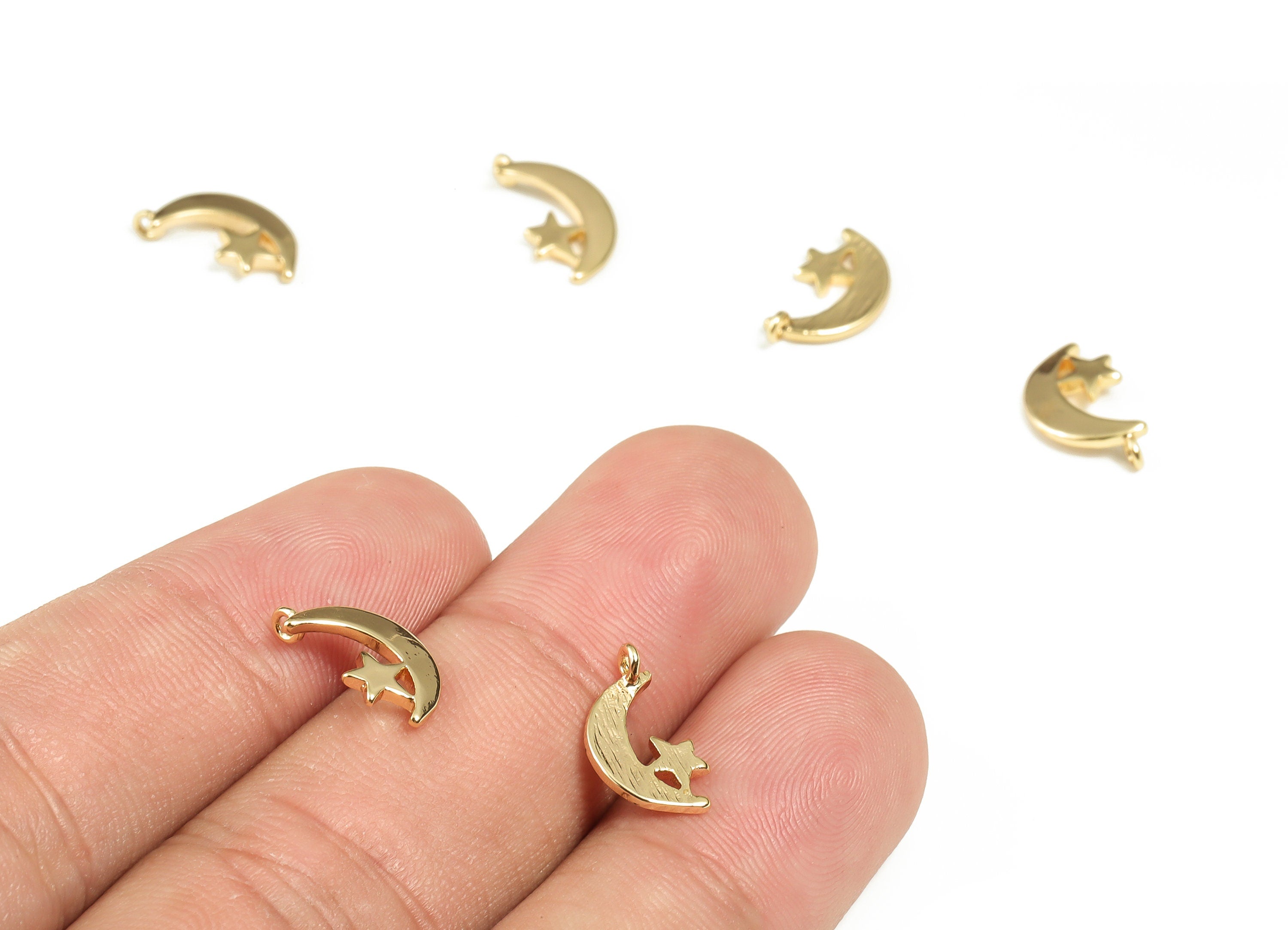 Brass Crescent Moon and Star Charm - Brass Moon Pendant - 18K Gold Plated Brass Charm - Jewelry Making Supplies -12.38x7.24x1.09mm - RGP3089 - DOMEDBAZAAR