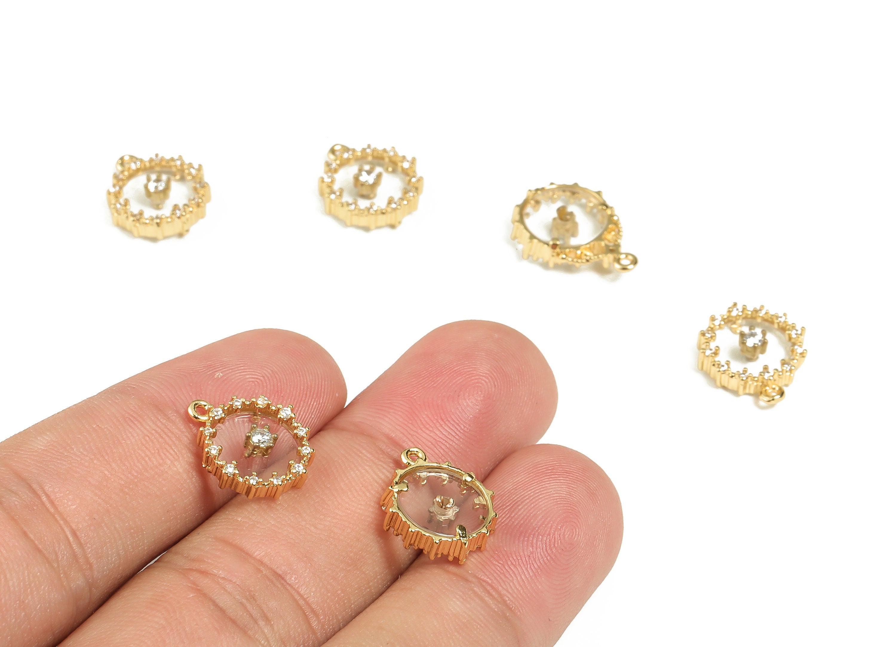 Brass zircon Round Pendant – Gold Plated Round Charm - 18K Real Gold Plated Brass – Jewelry Making Supplies – 14.37x 11.64x4.3mm – RGP3227 - DOMEDBAZAAR