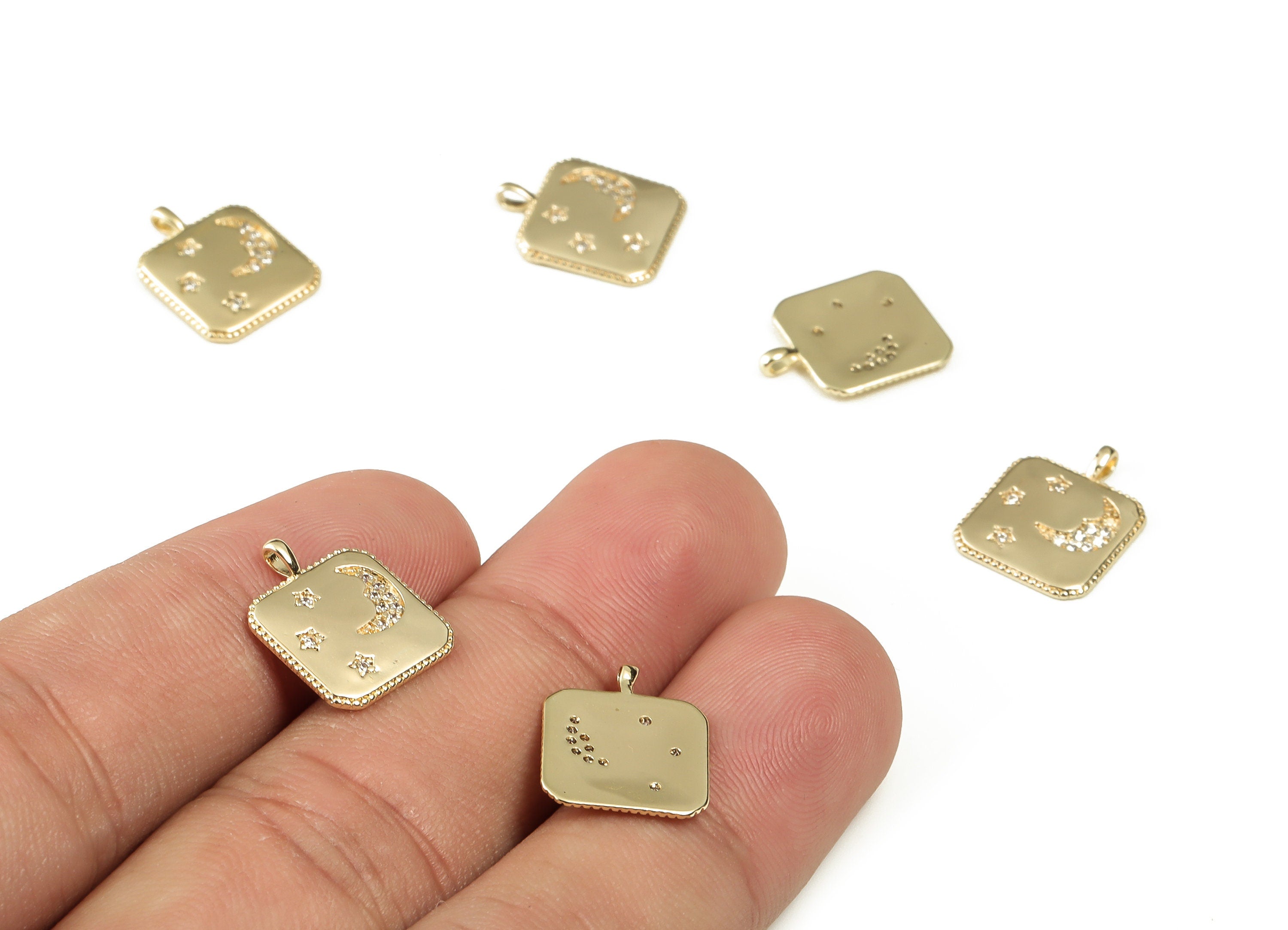 Brass Zircon Square Pendant – Gold Plated Square Earring Charm - 18K Real Gold Plated Brass – Jewelry Supplies –15.05x11.85x1.4mm – RGP3250 - DOMEDBAZAAR