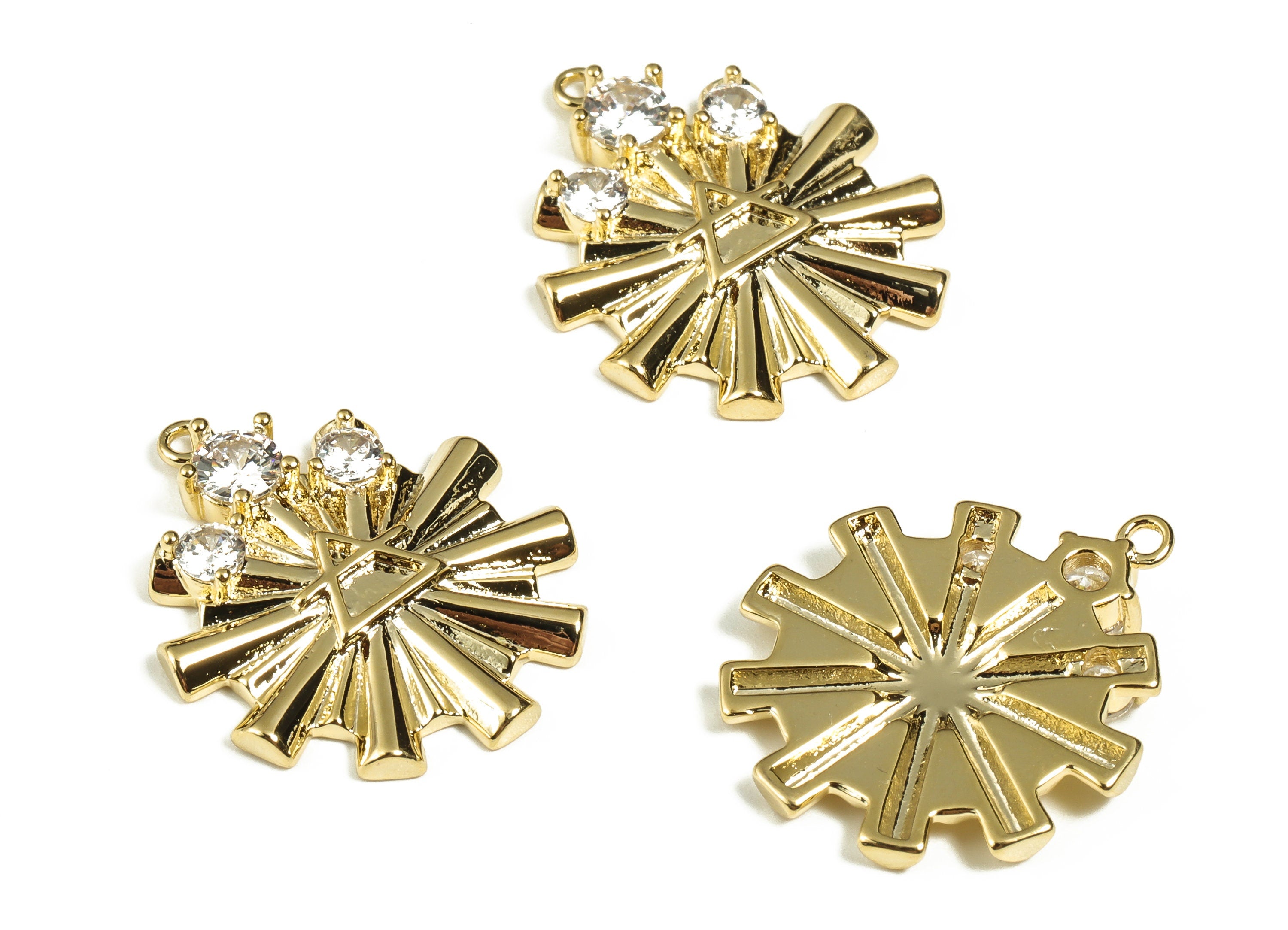 Brass Sun Earring Charm with Zircon - Gold Sun Pendant - 18K Real Gold Plated Brass - Jewelry Making supplies -22.18x18.6x2.38mm- RGP3080 - DOMEDBAZAAR