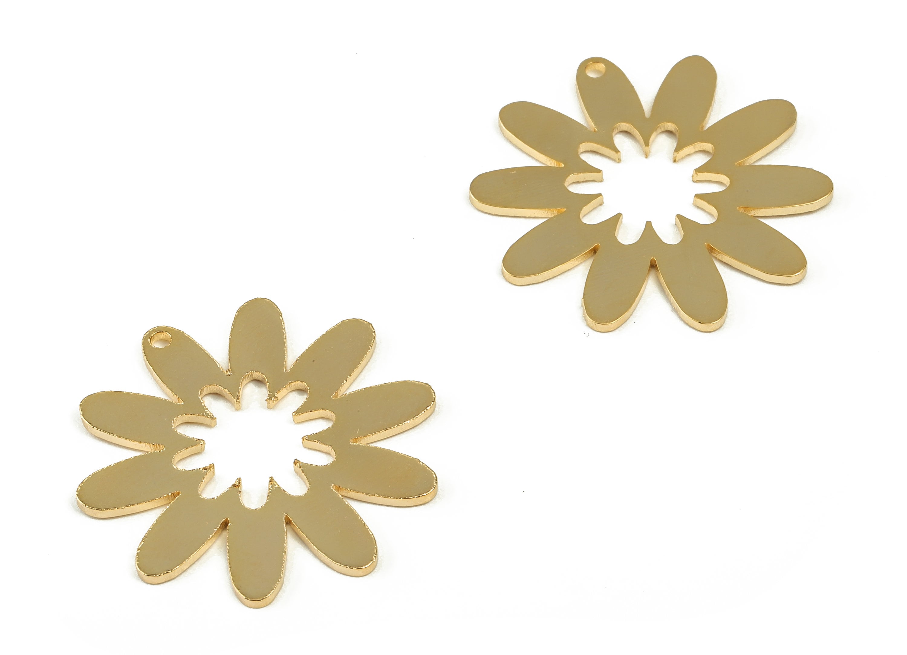 Brass Flower Earring Charm - Open Flower Pendant charms - 18K Real Gold Plated Brass - Jewelry Making Supplies -24.69x23.71x0.99mm- RGP3095 - DOMEDBAZAAR