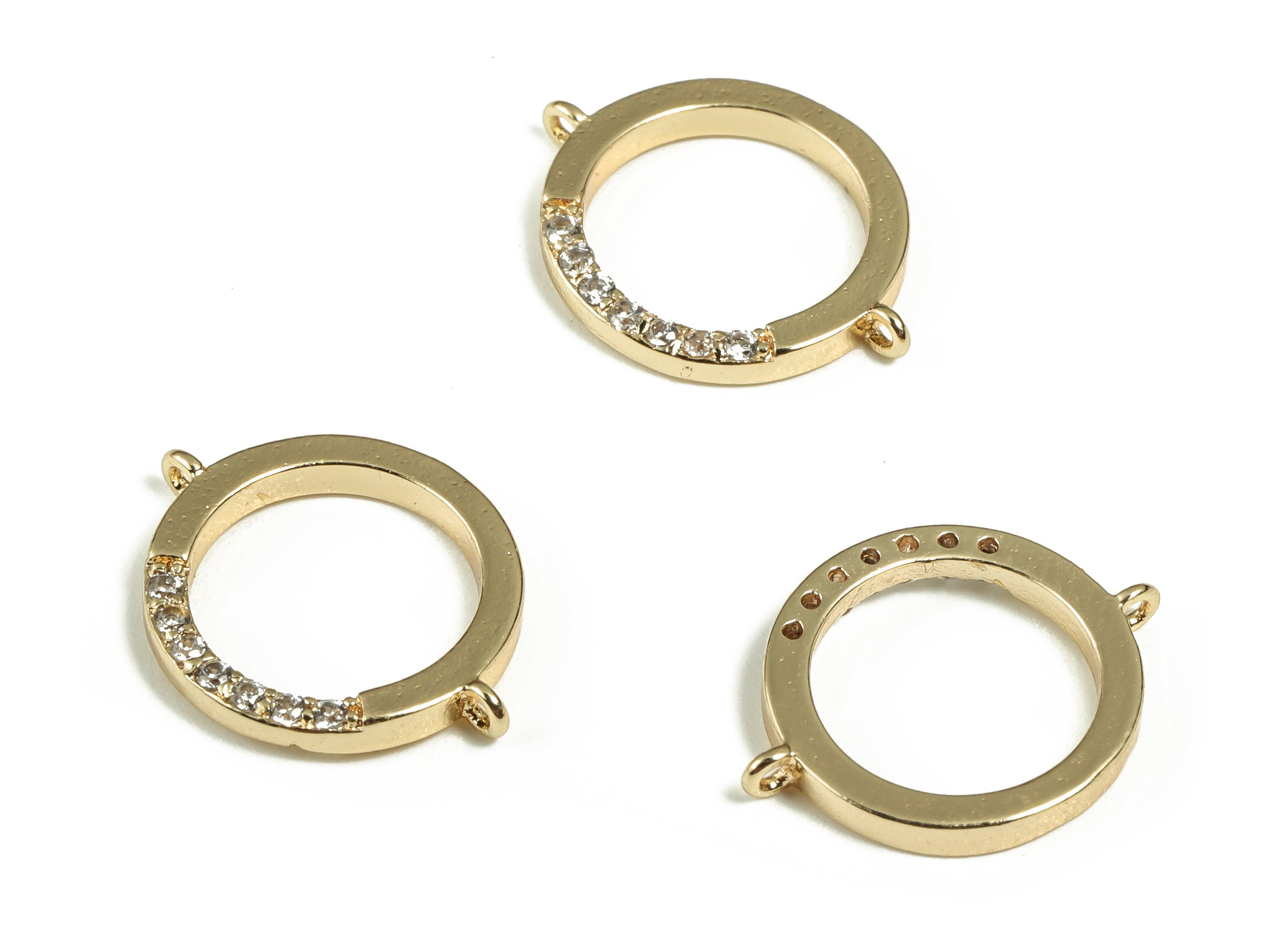 Brass Round Earring Connector With Zircons - Gold Circle Charms - 18K Real Gold Plated Brass - Jewelry Supplies - 14.15x11.1x1.6mm - RGP3246 - DOMEDBAZAAR