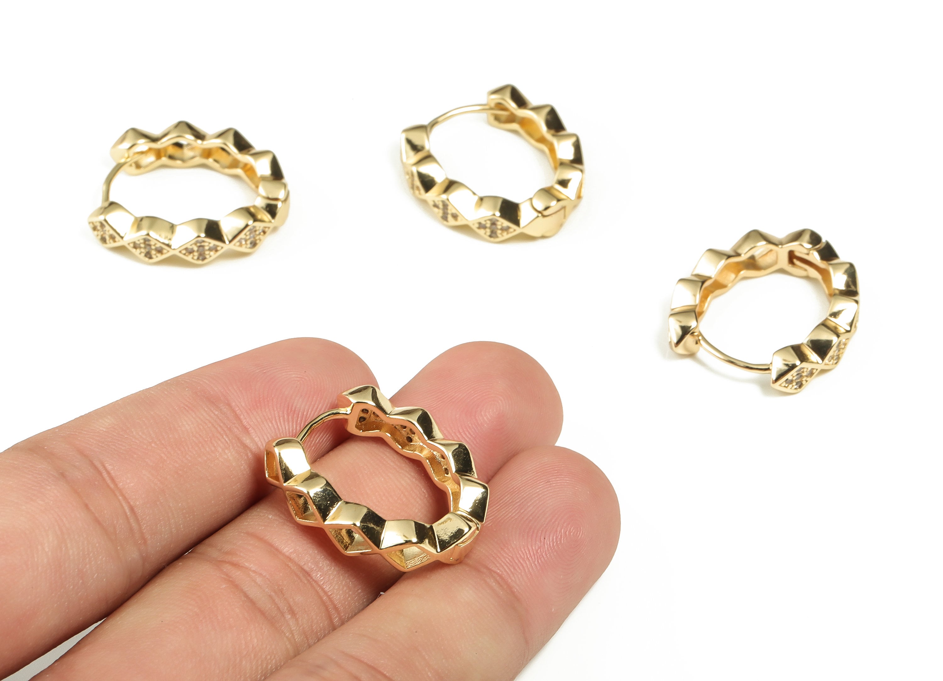Brass Oval Hoop Earrings - Brass Hoop Stud Earring with Zircon - 18k Gold Plated Brass - Jewelry Making Supplies -23.93x20.9x3.47mm- RGP3284 - DOMEDBAZAAR
