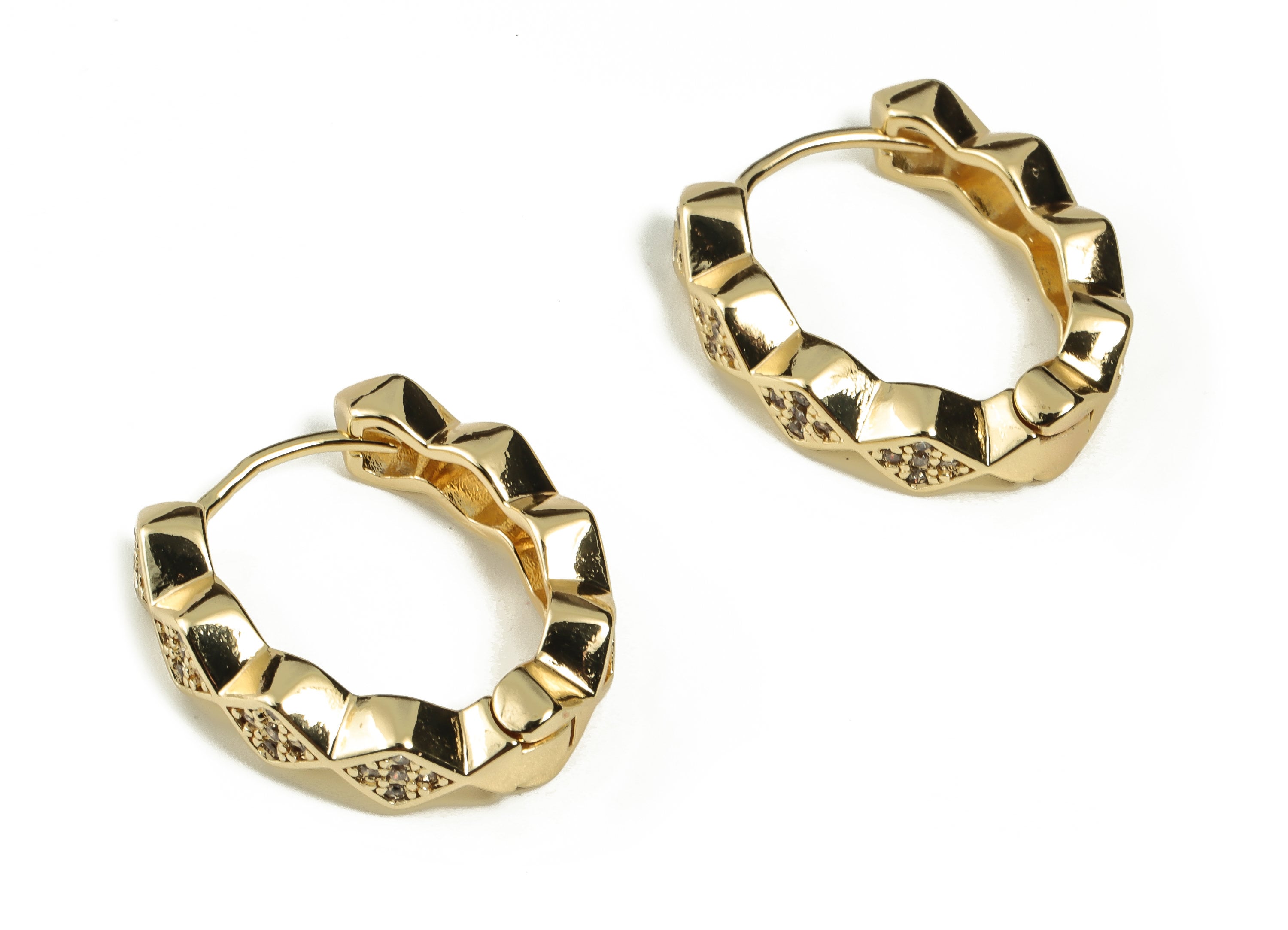 Brass Oval Hoop Earrings - Brass Hoop Stud Earring with Zircon - 18k Gold Plated Brass - Jewelry Making Supplies -23.93x20.9x3.47mm- RGP3284 - DOMEDBAZAAR