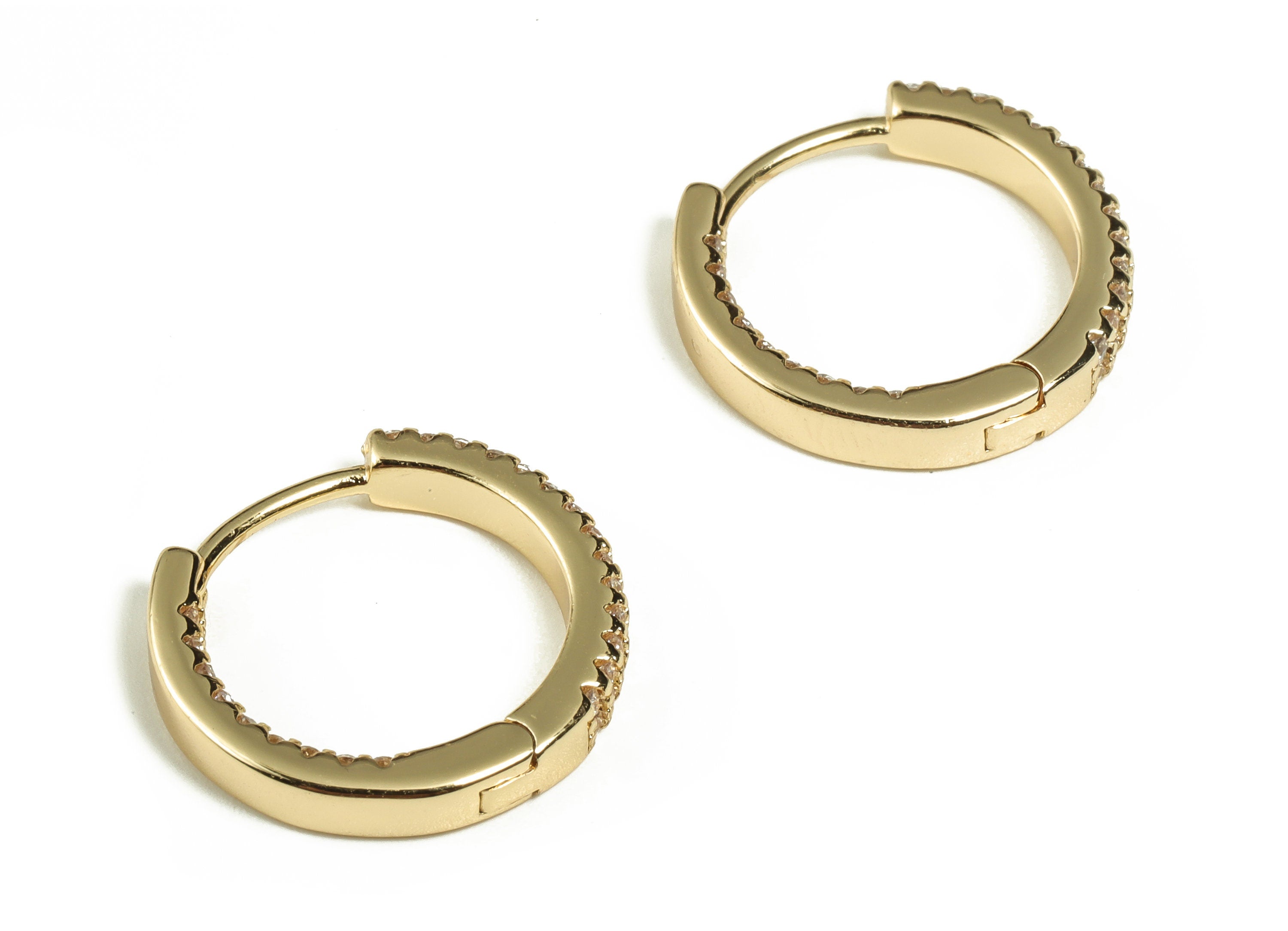 Brass Round Huggie Earrings – Zircon Earring Hoop Huggie - 18K Real Gold Plated Brass - Earring Supplies - 16.23×15.38×1.96mm - RGP3220 - DOMEDBAZAAR