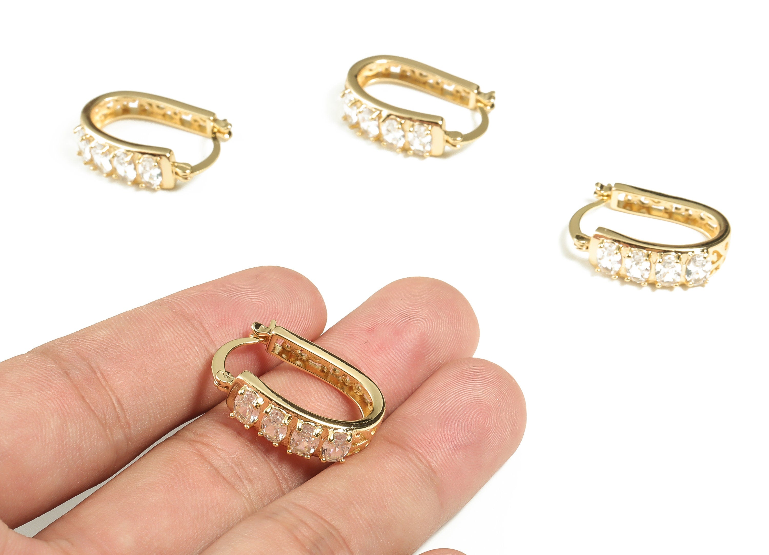 Brass Oval Hoop Earring - Brass Huggie Earrings with Zircon - 18k Real Gold Plated Brass Hoop - Jewelry Supplies -24.95x17.91x3.8mm- RGP3262 - DOMEDBAZAAR