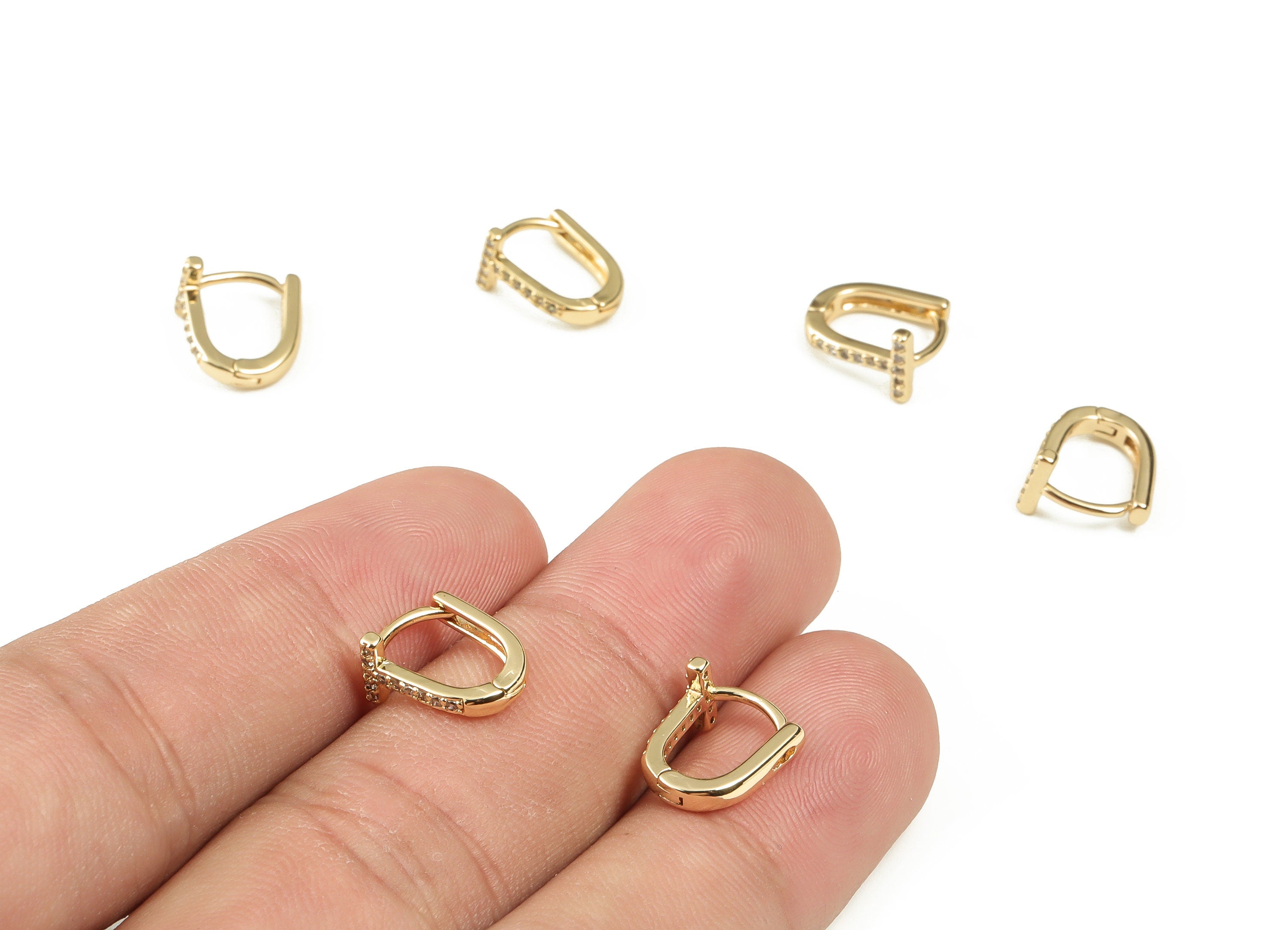Brass Zircon Huggie Earrings - Brass Hoop Earrings with Zircon - 18K Gold Plated Brass - Jewelry Making Supplies -11.68x9.68x6.33mm- RGP3286 - DOMEDBAZAAR