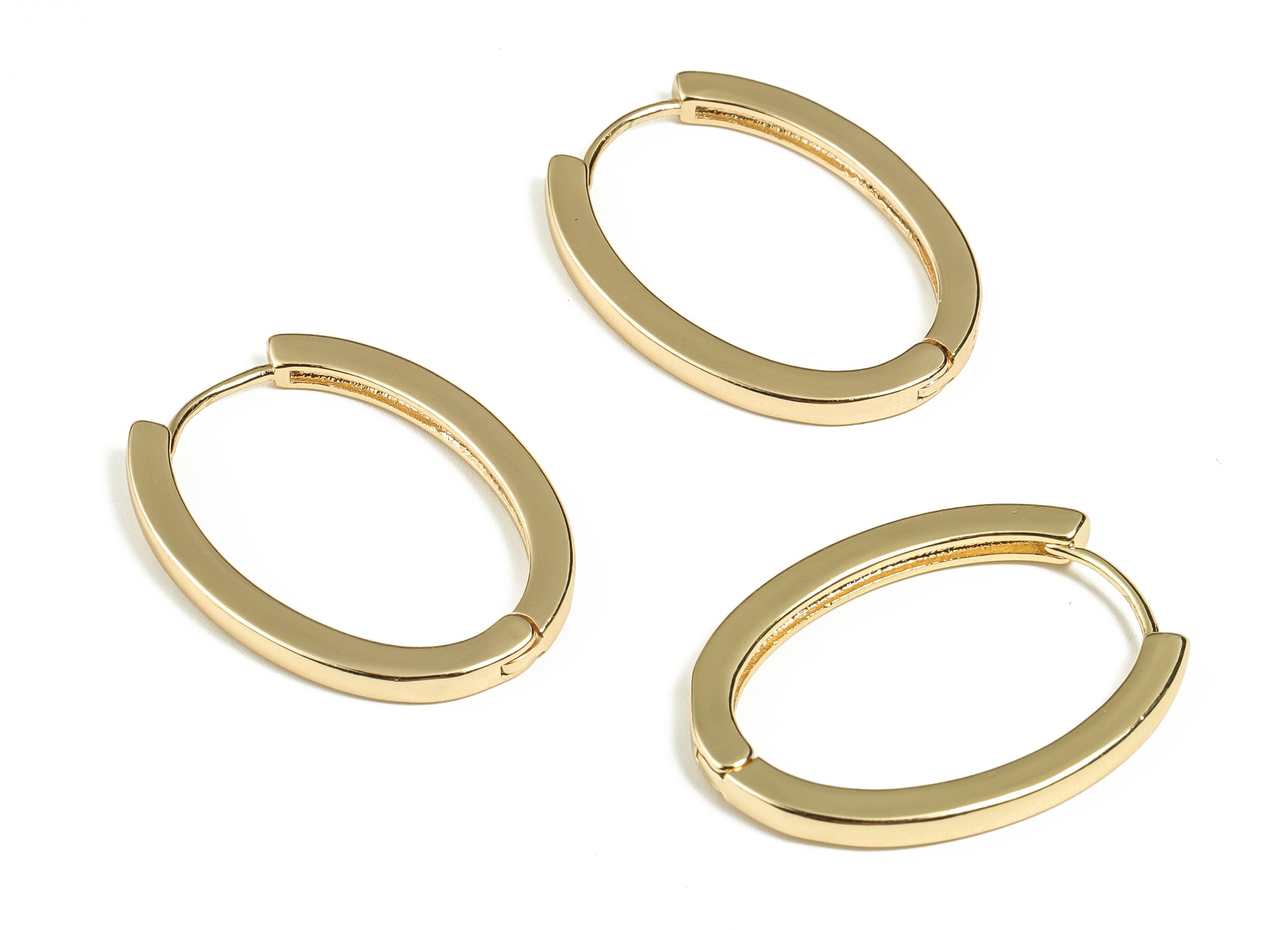 Brass Gold Hoop Earrings - Brass Oval Gold Hoops - Minimal Gold Stud Hoop Earrings - 18k Real Gold Plated Brass -29.04x22.29x2.48mm- RGP3274 - DOMEDBAZAAR