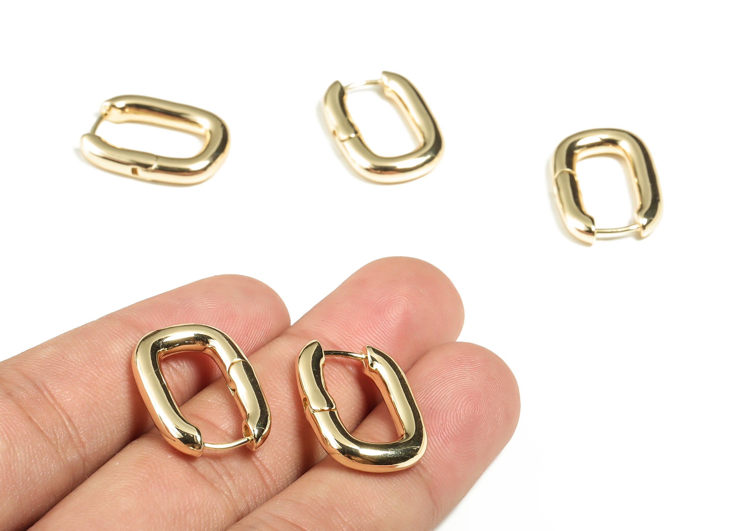 Brass Earring Round Huggie - Zircon Earring Hoop Huggie – 18K Real Gold Plated Brass - Earring Findings - 21.78×15.28×3.73mm - RGP3238 - DOMEDBAZAAR