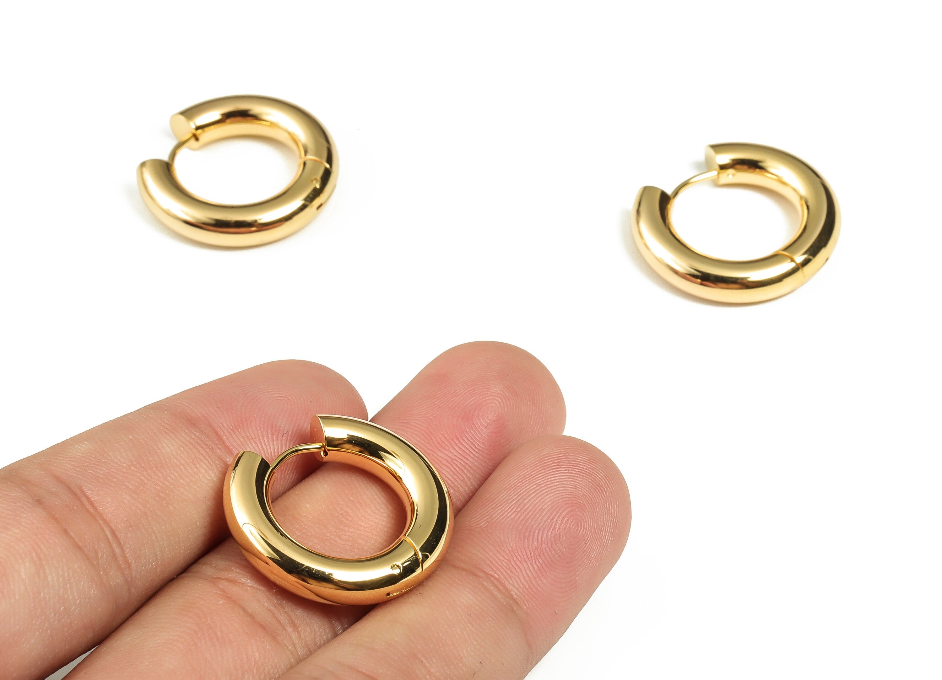 Brass Round Hoop Earrings - Brass Round Hoop Studs - 18k Real Gold Plated Brass Hoops -Jewelry Making Supplies -24.51x22.87x5mm- RGP3065 - DOMEDBAZAAR
