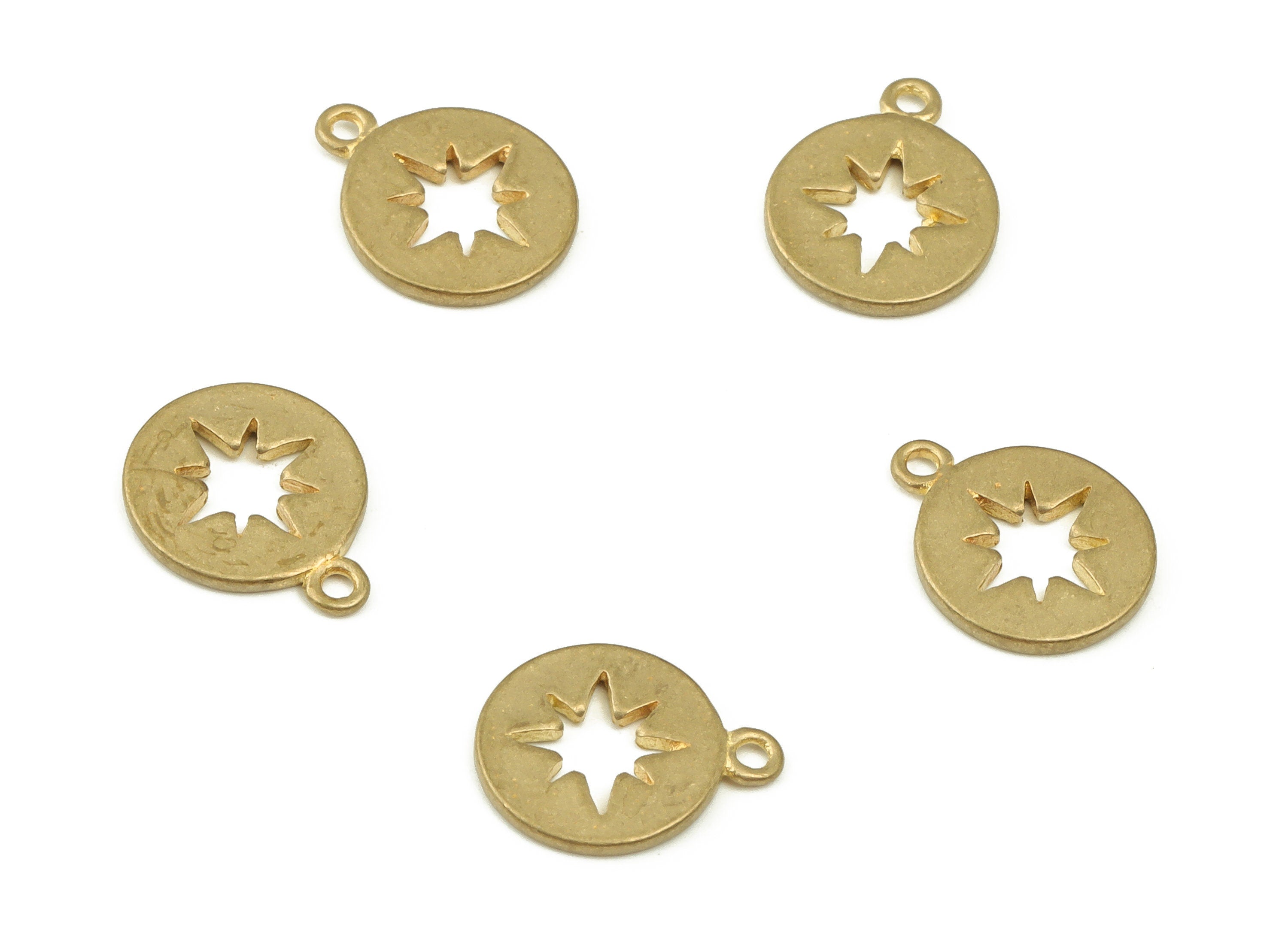 Brass Round Star Earring Charms - Raw Brass Circle Pendant - Earrings Finding - Jewelry Making Supplies - 11.78x9.37x0.97mm - PP4240 - DOMEDBAZAAR