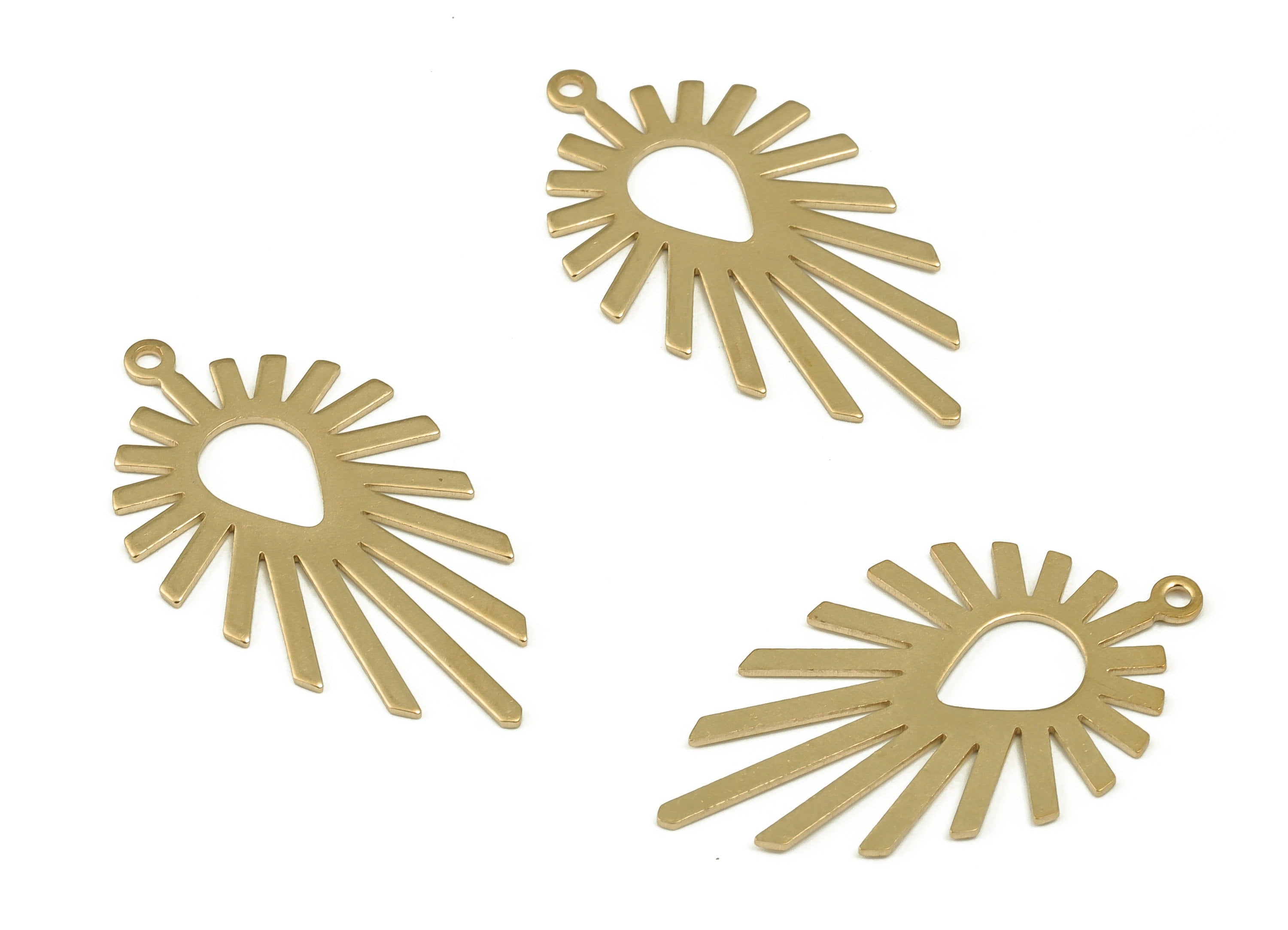 Brass Sun Earring Charms - Raw Brass Sun Pendant - Earring Findings - DIY Jewelry Making Supplies - 30.25x17.06x0.6mm - PP4614 - DOMEDBAZAAR