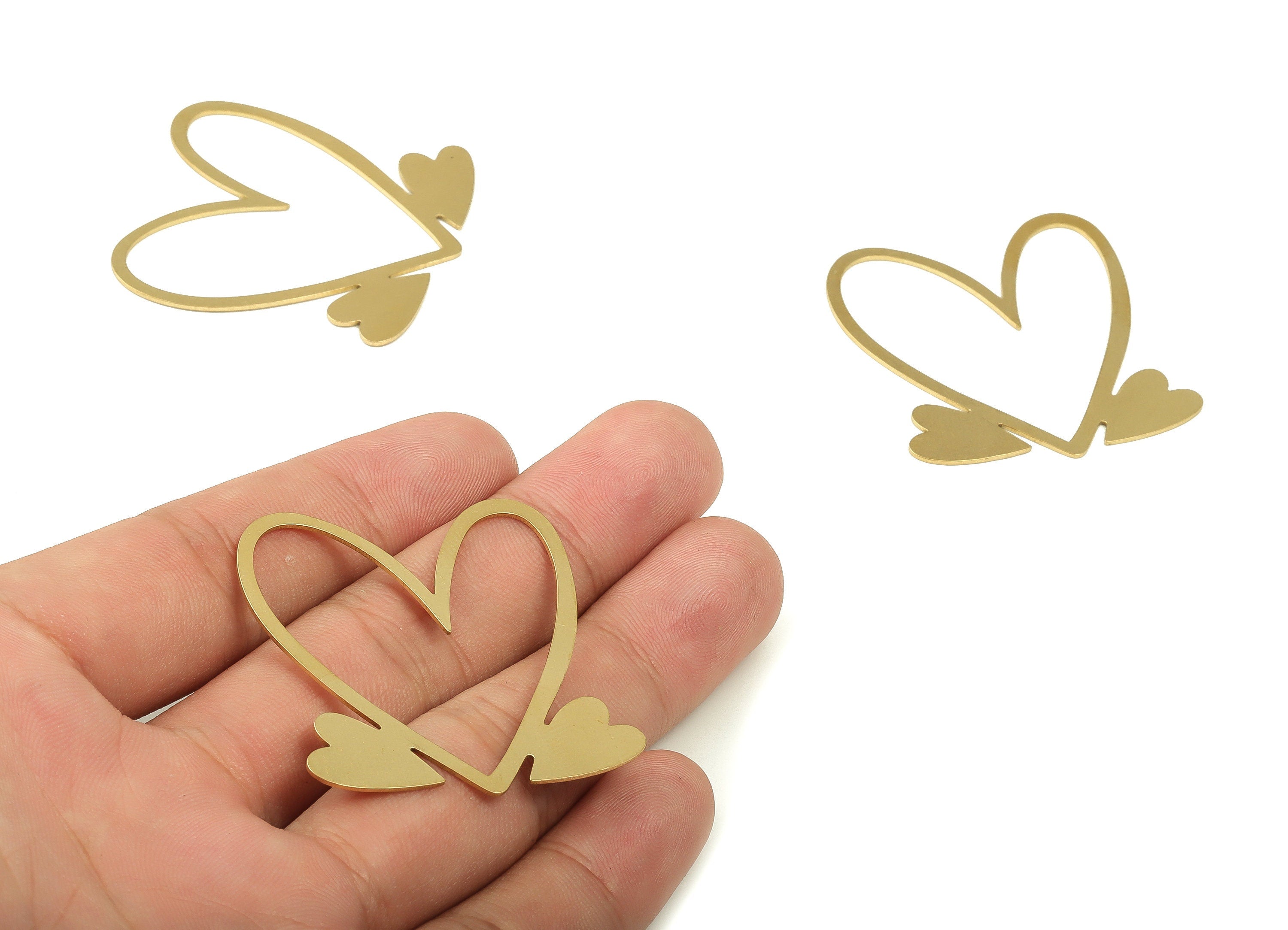 Brass Heart Earring Charms - Raw Brass Heart Pendant - Earrings Finding - DIY Jewelry Making Supplies - 41.3x38.69x0.7mm - PP4602 - DOMEDBAZAAR
