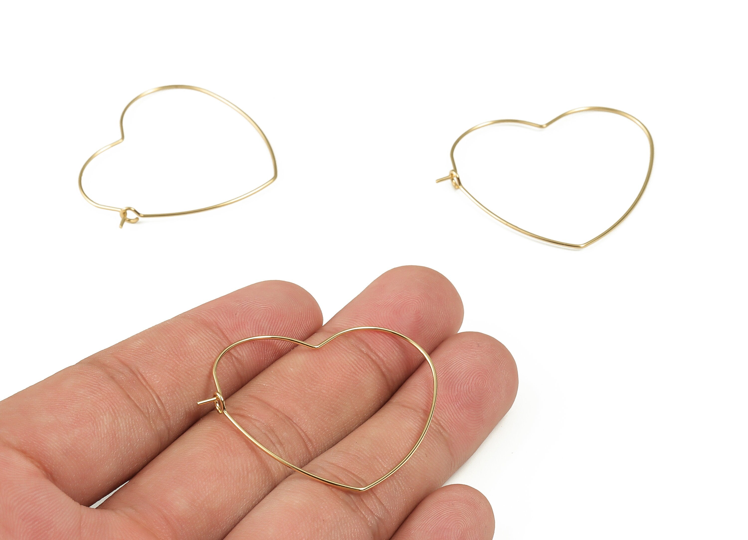 Brass Heart Hoop Earrings - Valentine Heart Earring - Gold Heart Hoops - Wire Hoops - 18k Real Gold Plated Brass -42.48x36.13x0.7mm- RGP3273 - DOMEDBAZAAR
