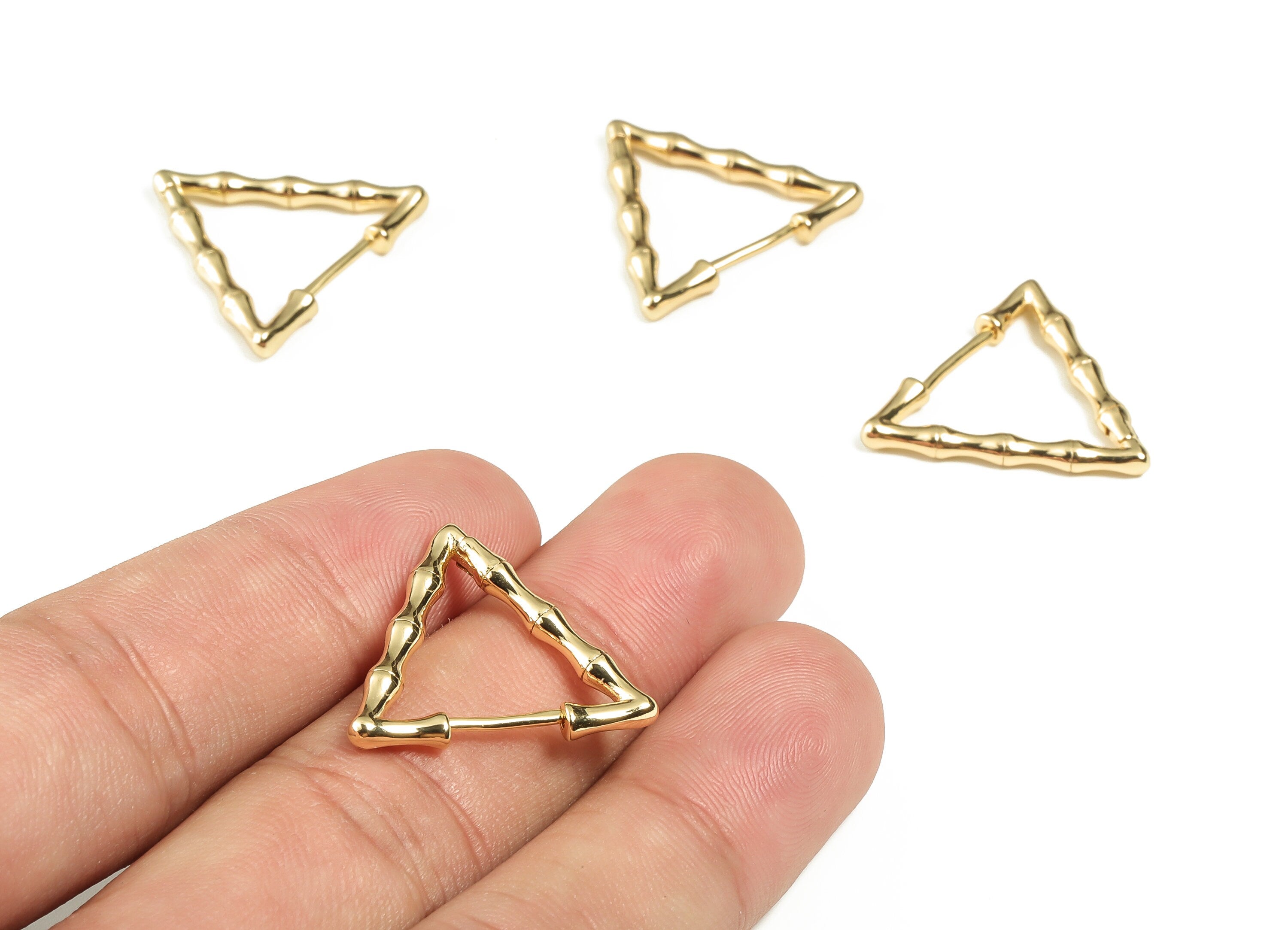 Brass Triangle Huggie Earring – Dainty Triangle Earrings – 18K Real Gold Plated Huggie Earring Hoops - 24.26×21.97× 2.8mm - RGP3303 - DOMEDBAZAAR