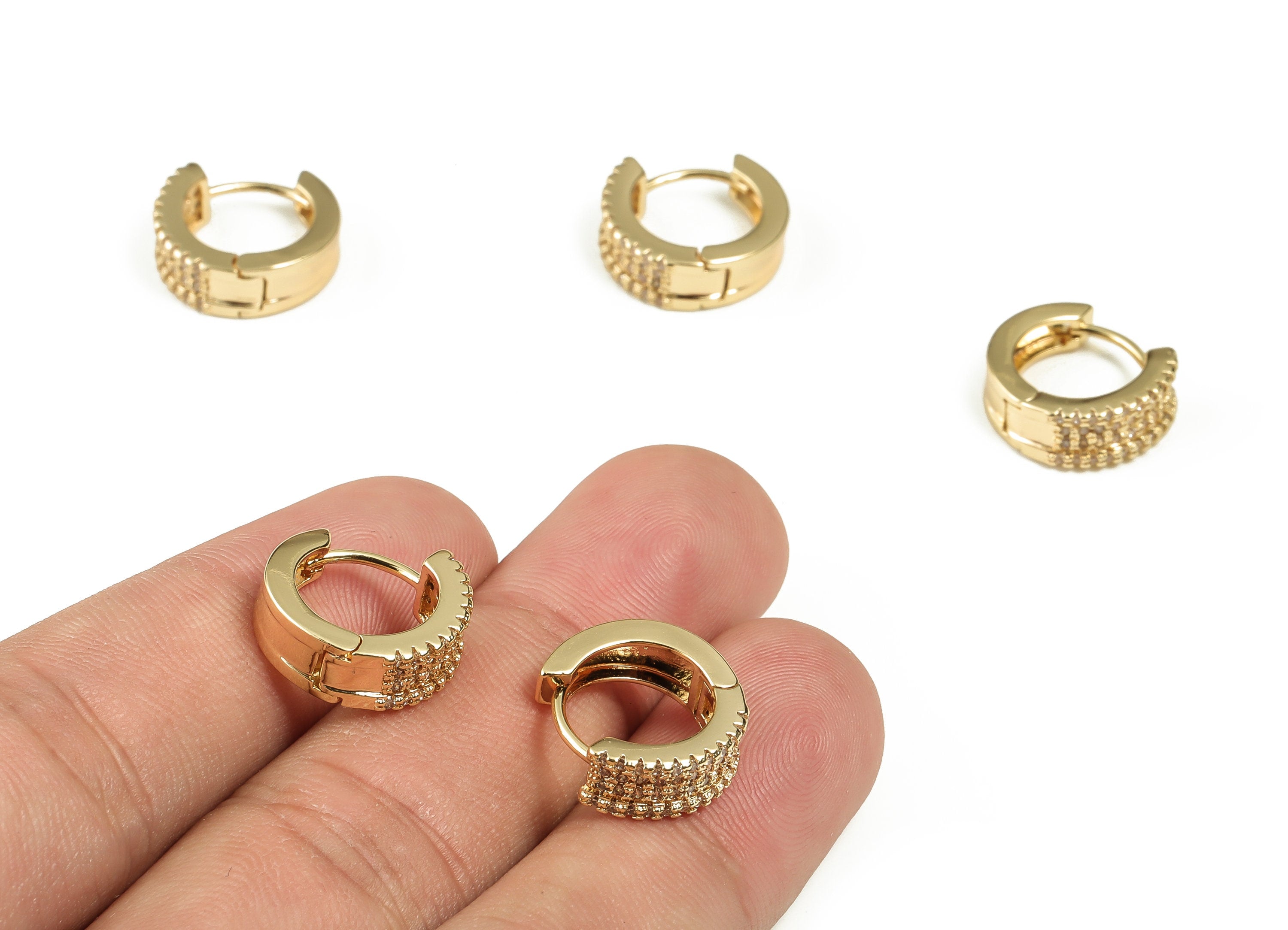 Brass Huggie Hoop Earrings – Dainty Hoop Earrings – 18K Real Gold Plated Brass Earrings - Earring Findings - 15.04×13.35×2.83mm - RGP3241 - DOMEDBAZAAR