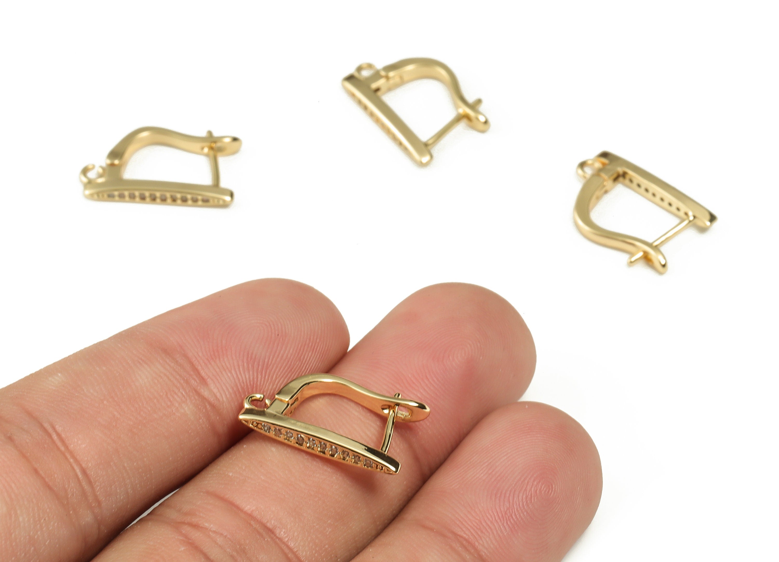 Brass Zircon Stud Earrings - Earrings Stud with Zircons - 18k Real Gold Plated Brass - Jewelry Making Supplies -18.6x11.48x1.76mm- RGP3264 - DOMEDBAZAAR