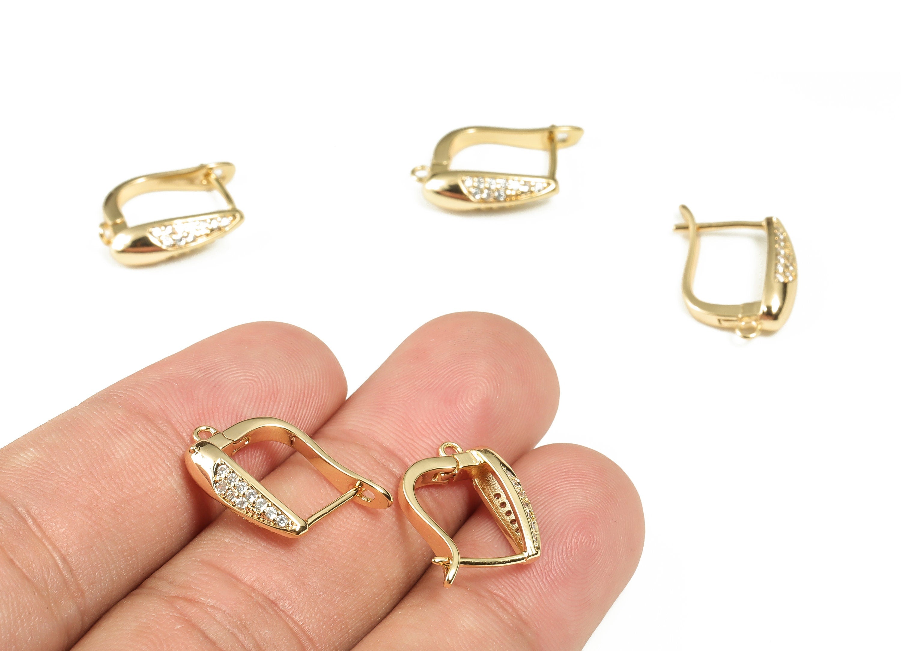 Brass Hoop Earring with Open Ring – Zircon Earring Stud – DIY Earring Findings – 18k Gold Plated Brass - 18.75×12.54×2.95mm - RGP3293 - DOMEDBAZAAR