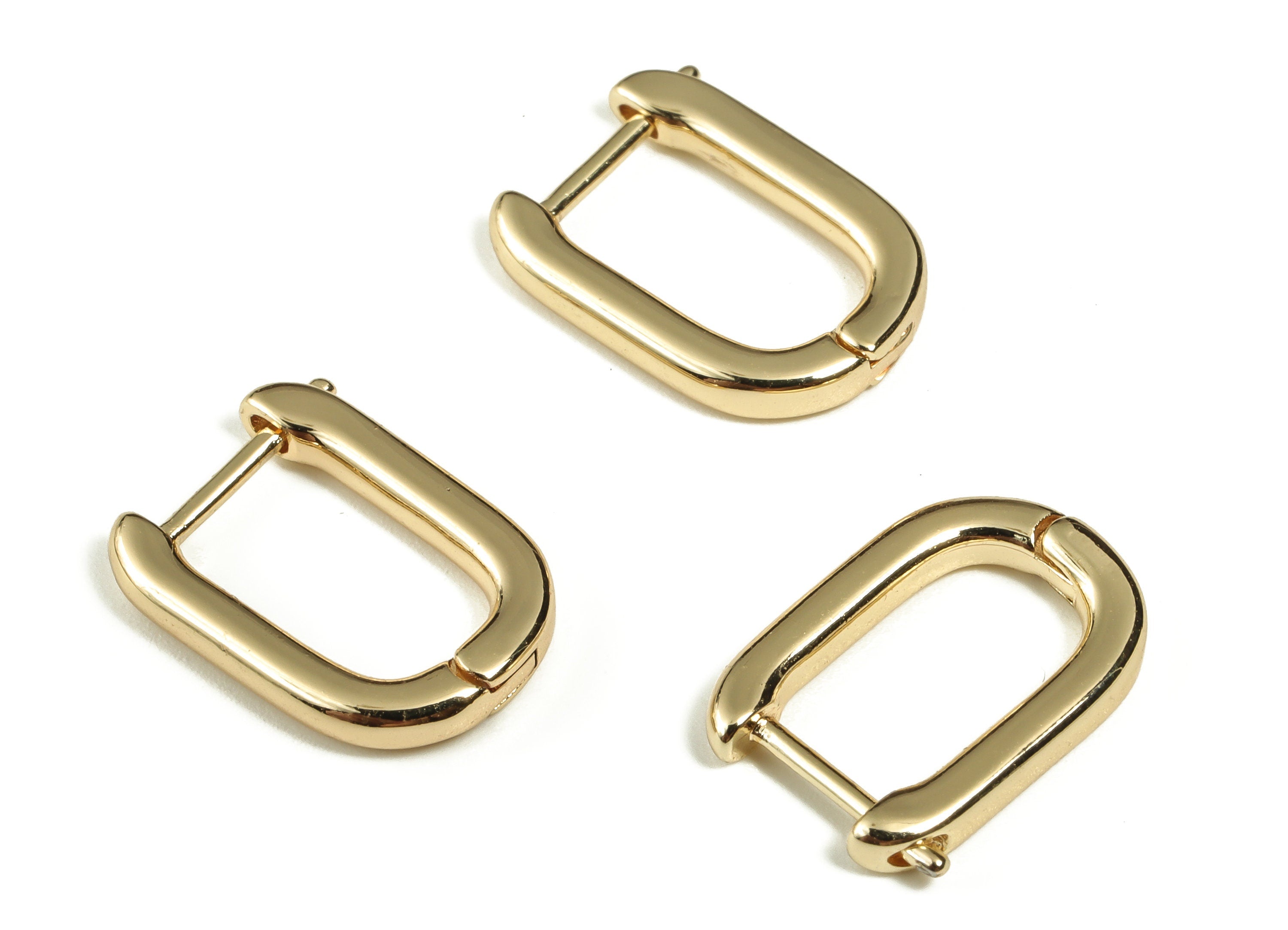 Brass Rectangle Huggie Earrings - Brass Rectangle Hoop Earrings - 18K Real Gold Plated Brass - Jewelry Supplies -14.67x10.73x2.17mm- RGP3200 - DOMEDBAZAAR