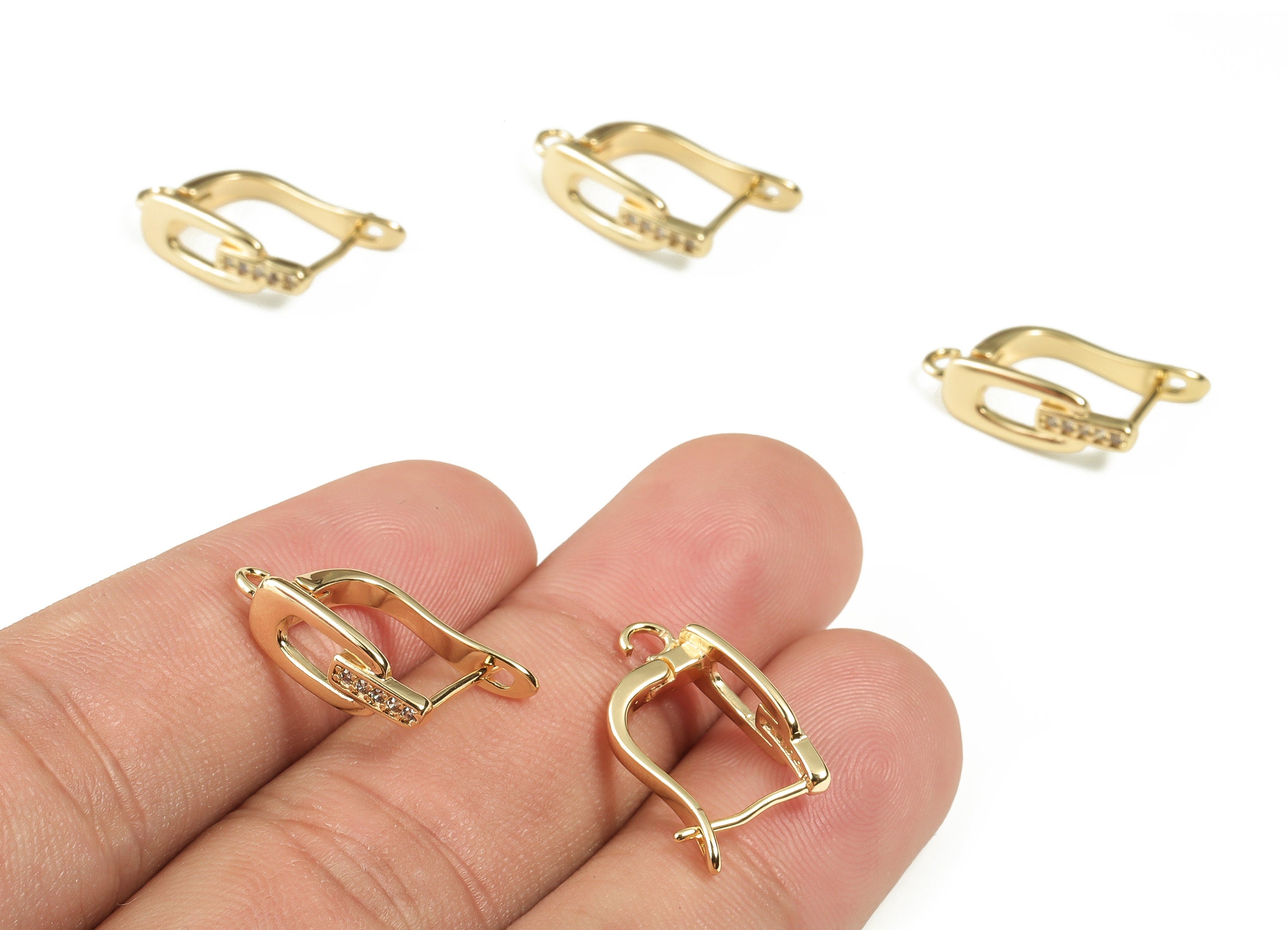 Brass Zircon Stud Earrings - Earrings Stud with Zircons - 18k Real Gold Plated Brass - Jewelry Making Supplies -18.34x11.75x1.34mm- RGP3209 - DOMEDBAZAAR