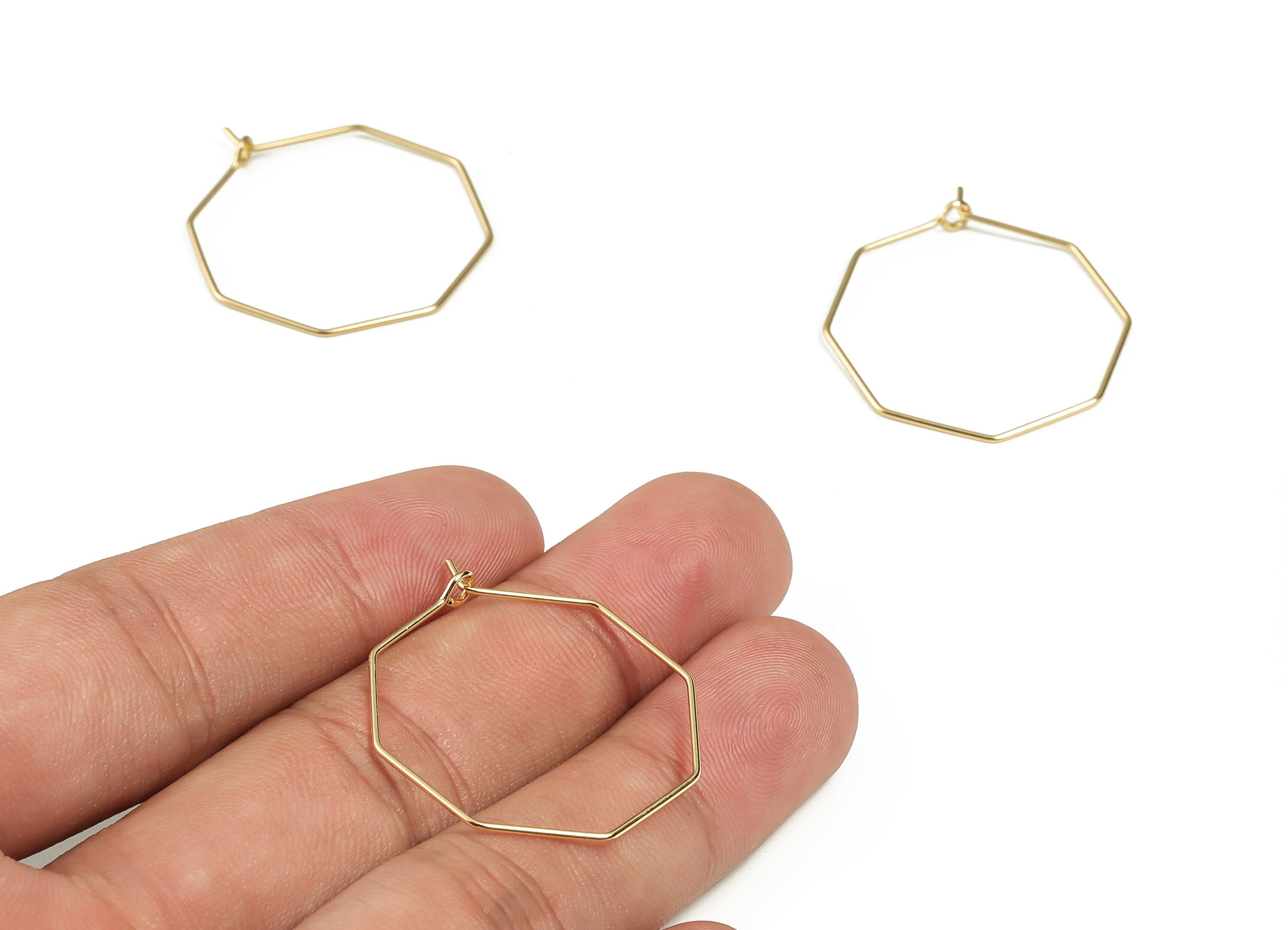Brass Wire Octagon Earring - Wire Octagon Charm – 18K Real Gold Plated Brass – Jewelry Making Supplies – 33.54x27.96x0.67mm – RGP3232 - DOMEDBAZAAR