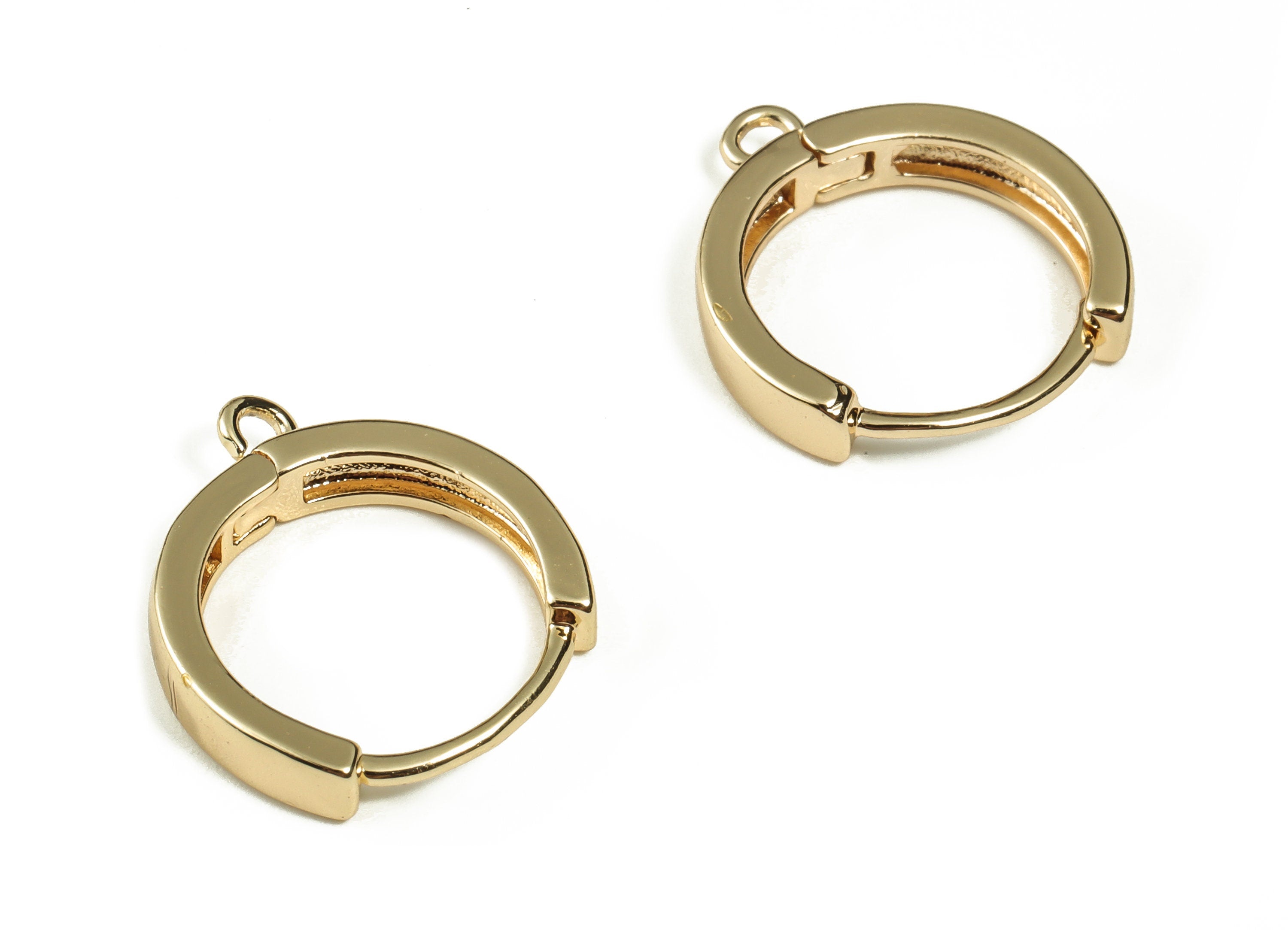 Brass Earring Round Huggie - Zircon Earring Hoop Huggie – 18K Real Gold Plated Brass - Earring Findings - 17.1×15.72×1.85mm - RGP3235 - DOMEDBAZAAR