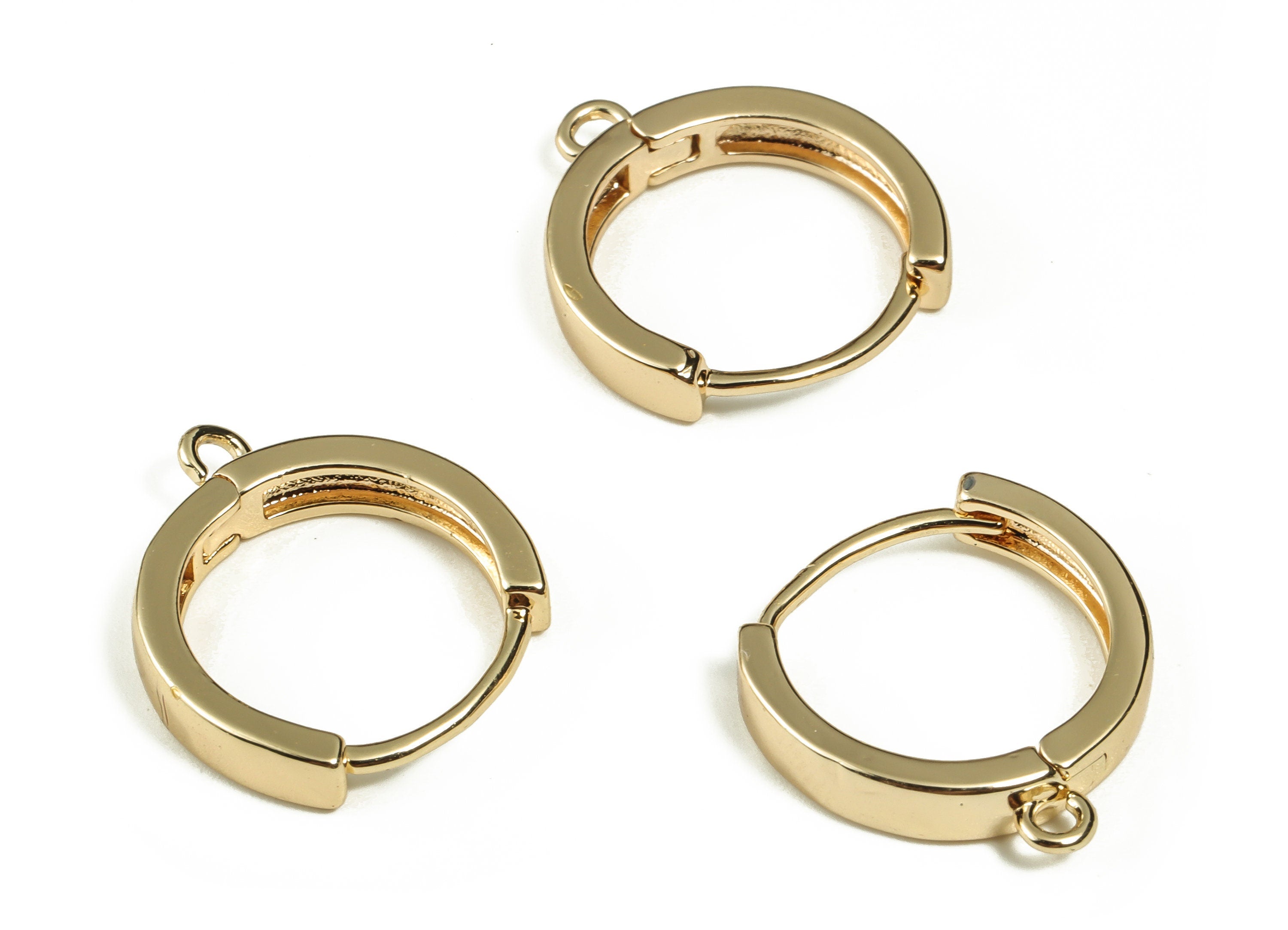 Brass Earring Round Huggie - Zircon Earring Hoop Huggie – 18K Real Gold Plated Brass - Earring Findings - 17.1×15.72×1.85mm - RGP3235 - DOMEDBAZAAR