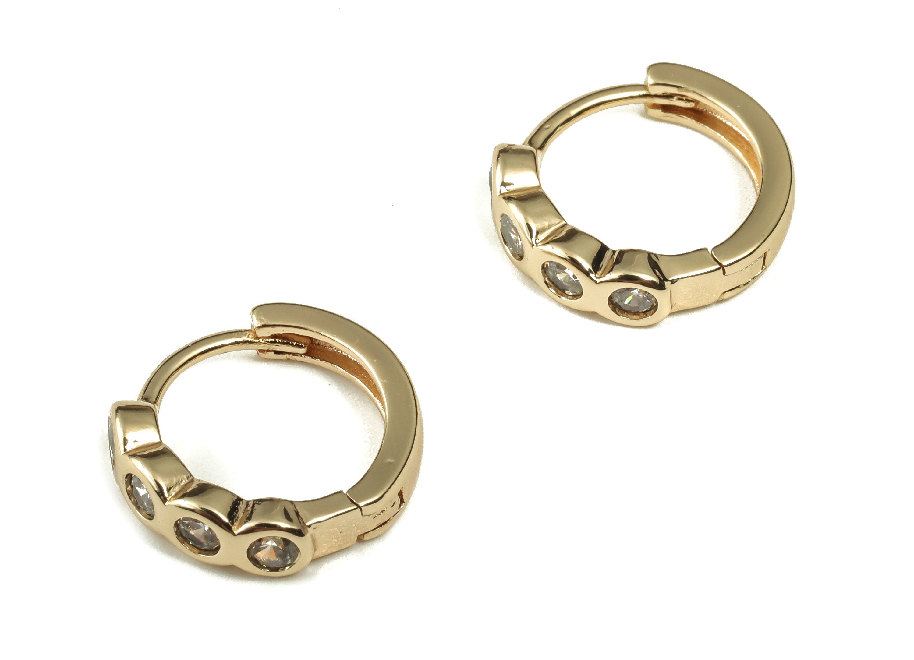 Brass Round Hoop Earrings - Zircon Hoop Earrings - 18k Real Gold Plated Brass Stud Earrings - Jewelry Supplies -13.84x13.11x2.17mm-RGP3207 - DOMEDBAZAAR