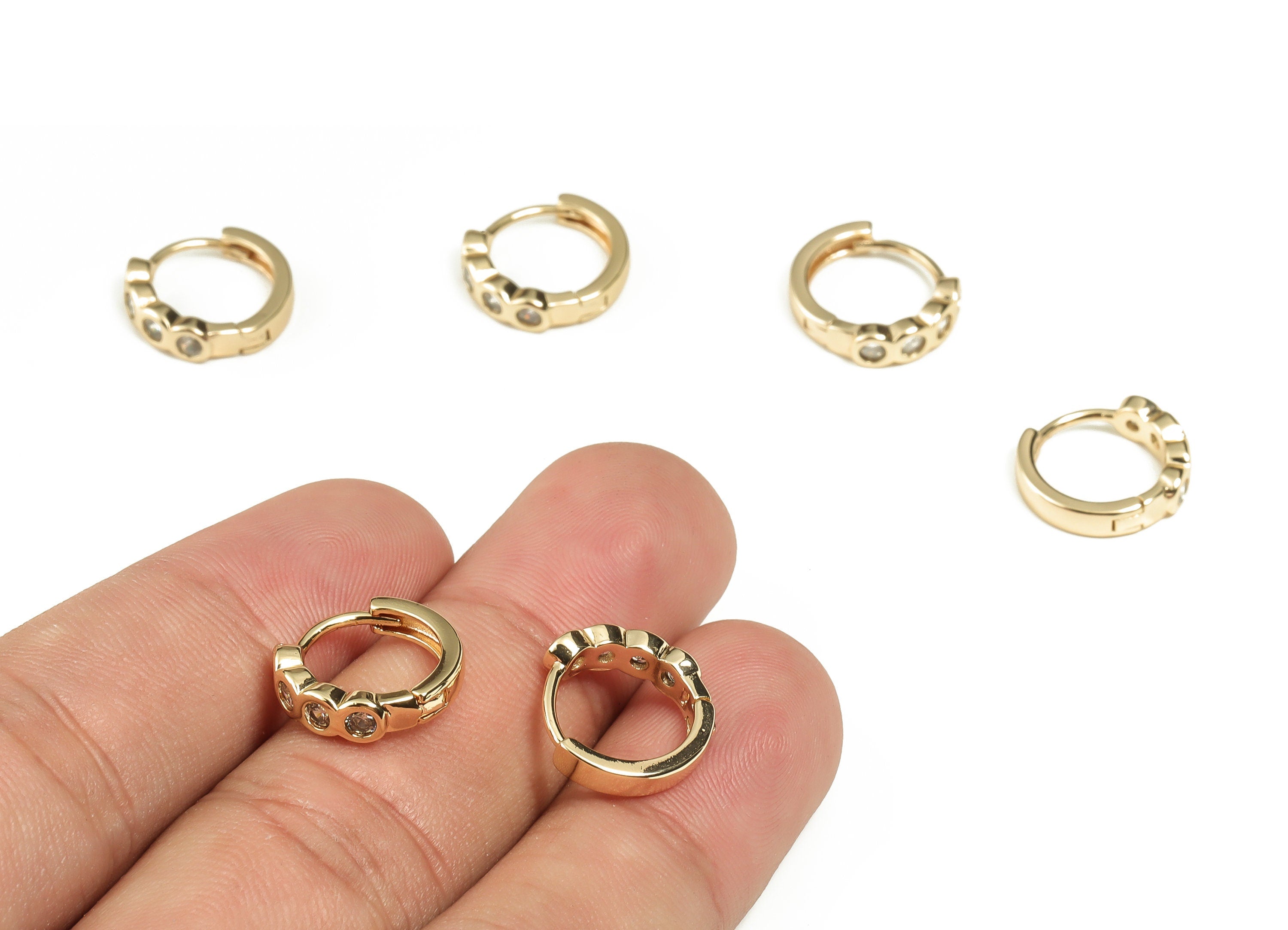 Brass Round Hoop Earrings - Zircon Hoop Earrings - 18k Real Gold Plated Brass Stud Earrings - Jewelry Supplies -13.84x13.11x2.17mm-RGP3207 - DOMEDBAZAAR