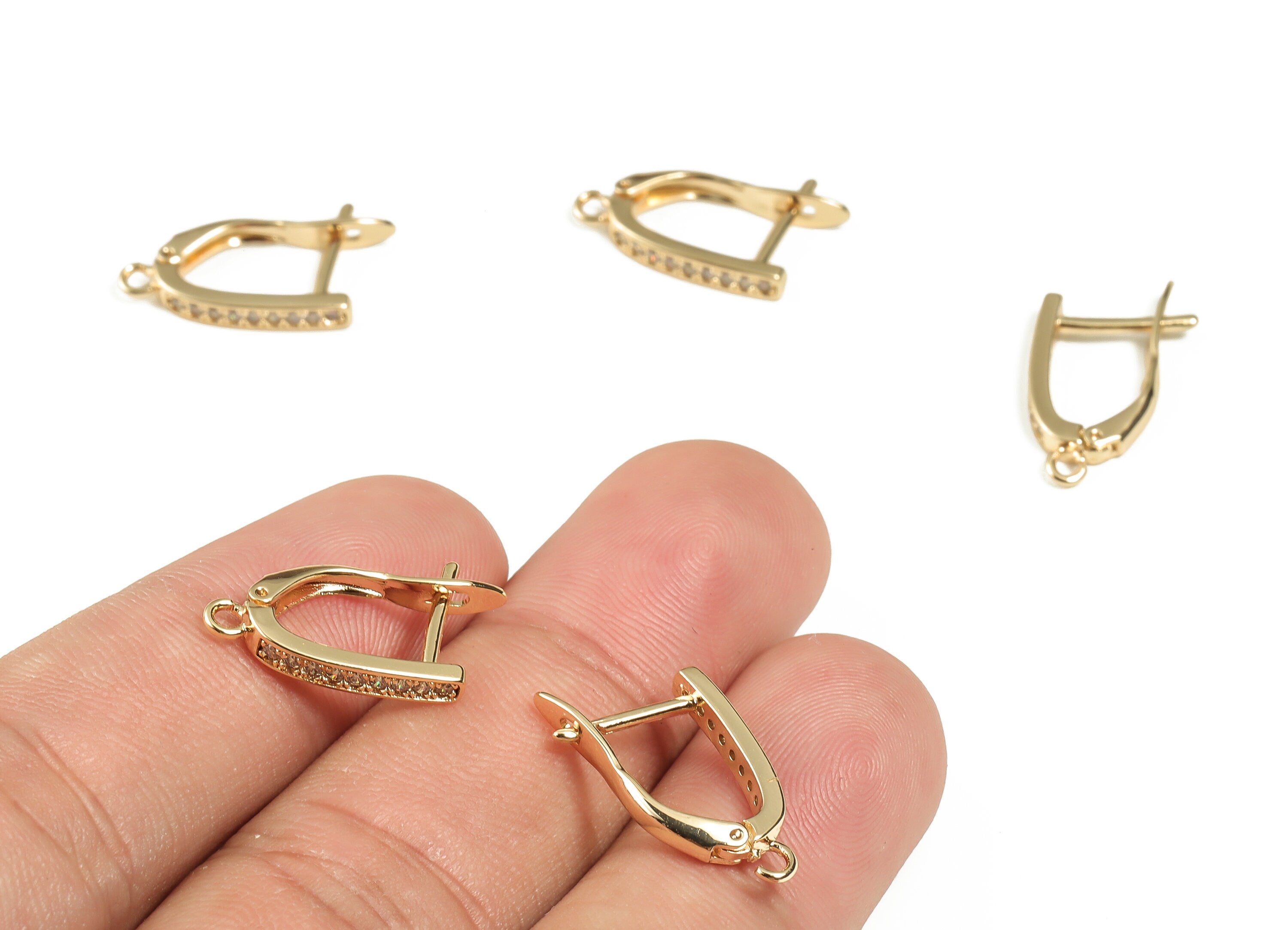 Zircon Bar Stud Earring – Open Ring Earring - Earring Finding – 18k Gold Plated Brass Leverback Earrings - 20.36× 22.25× 1.57mm - RGP3296 - DOMEDBAZAAR