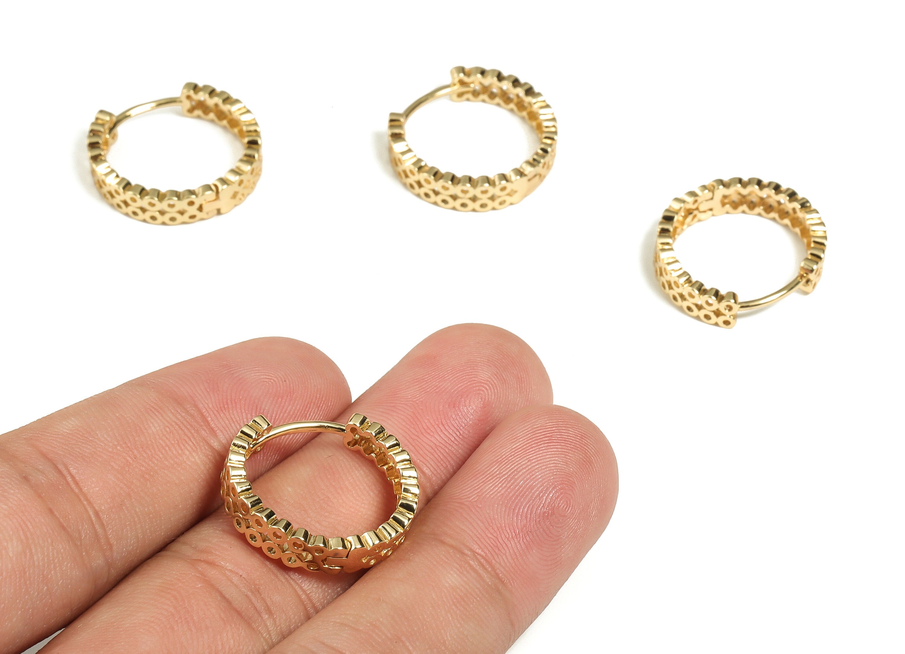 Round Huggie Hoop Earrings – Stylish Stud Earrings - 18K Real Gold Plated Brass Hoops – Dainty Hoop Earrings - 20.28×19.43×1.96mm - RGP3106 - DOMEDBAZAAR