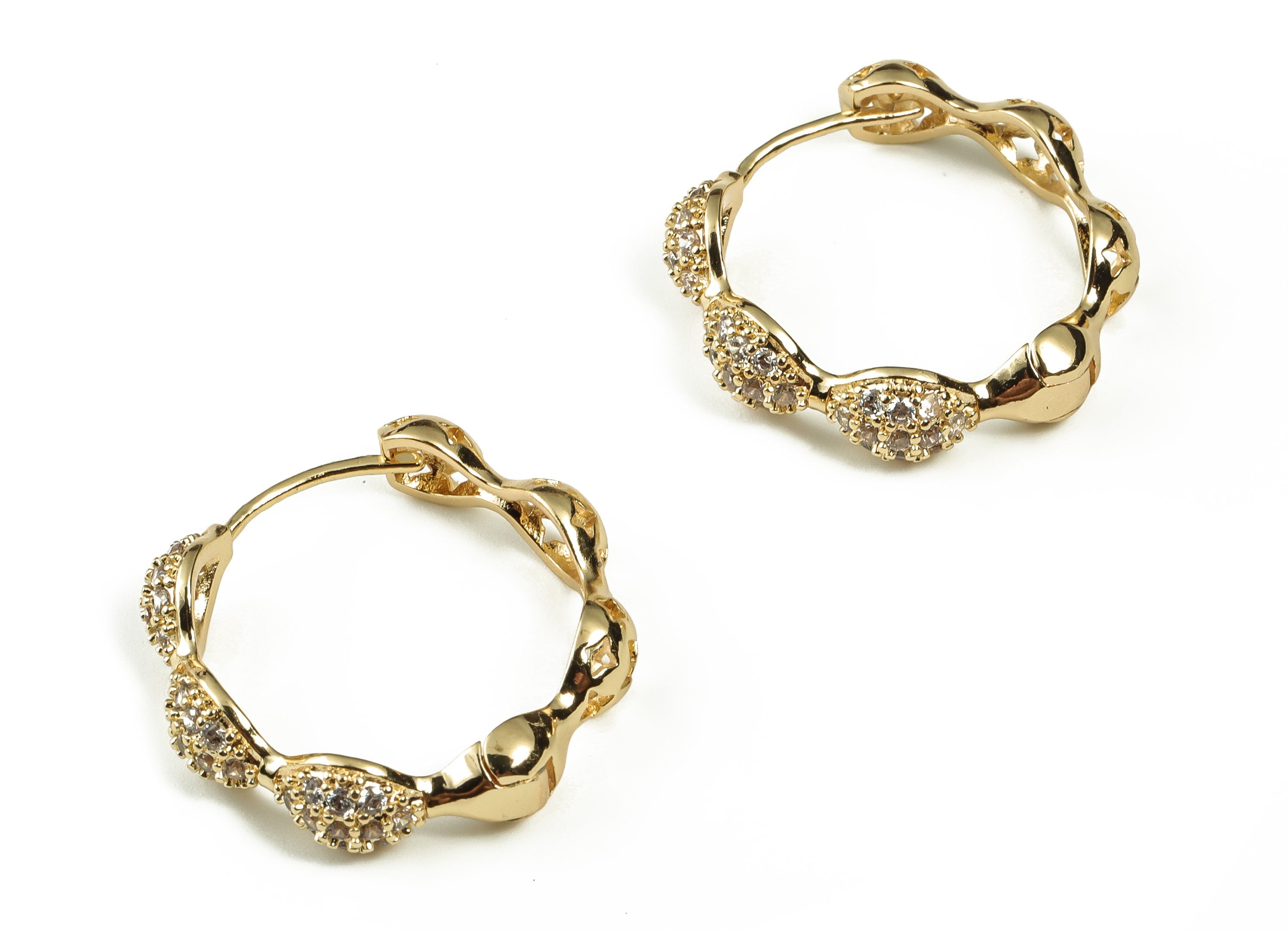 Brass Round Hoop - Brass Beaded Shape Zircon Hoop Earrings - 18k Real Gold Plated Brass Stud - Jewelry Supplies -24.4x22.38x2.89mm- RGP3281 - DOMEDBAZAAR