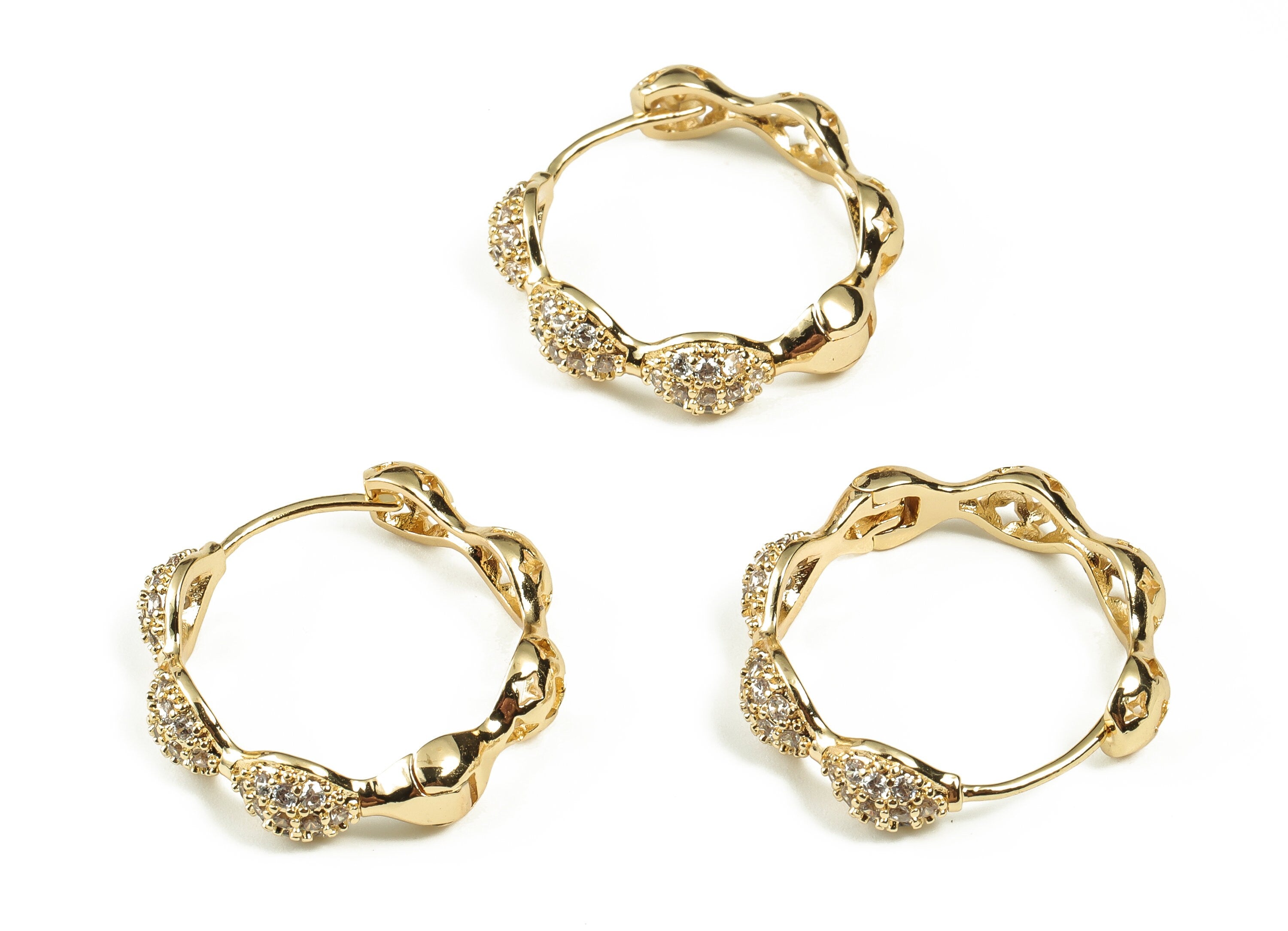 Brass Round Hoop - Brass Beaded Shape Zircon Hoop Earrings - 18k Real Gold Plated Brass Stud - Jewelry Supplies -24.4x22.38x2.89mm- RGP3281 - DOMEDBAZAAR