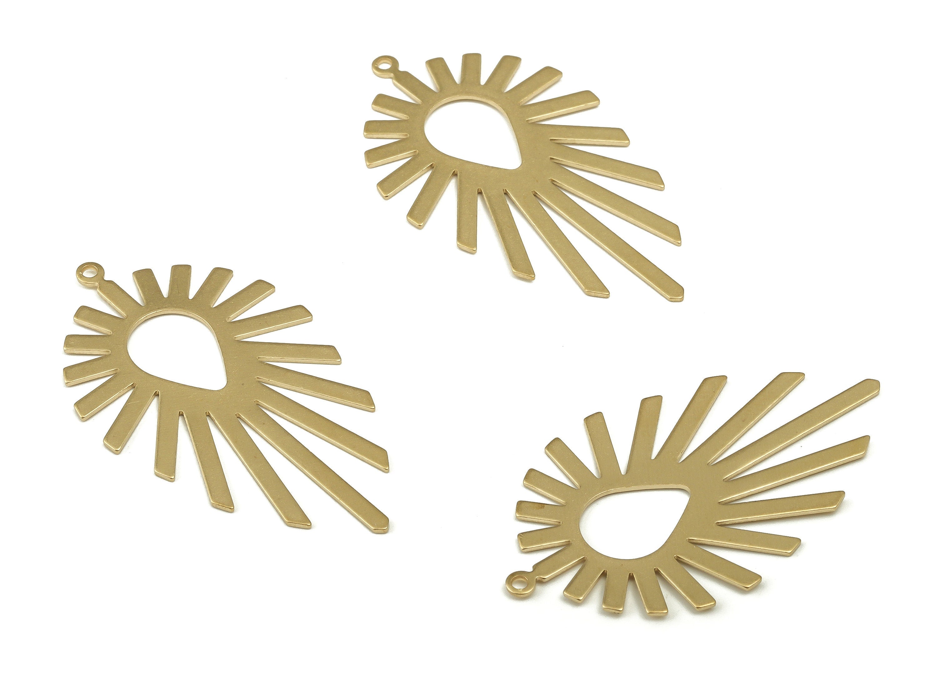 Brass Sun Earring Charms - Raw Brass Sun Pendant - Earring Findings - DIY Jewelry Making Supplies - 40.91x23.6x0.64mm - PP4613 - DOMEDBAZAAR