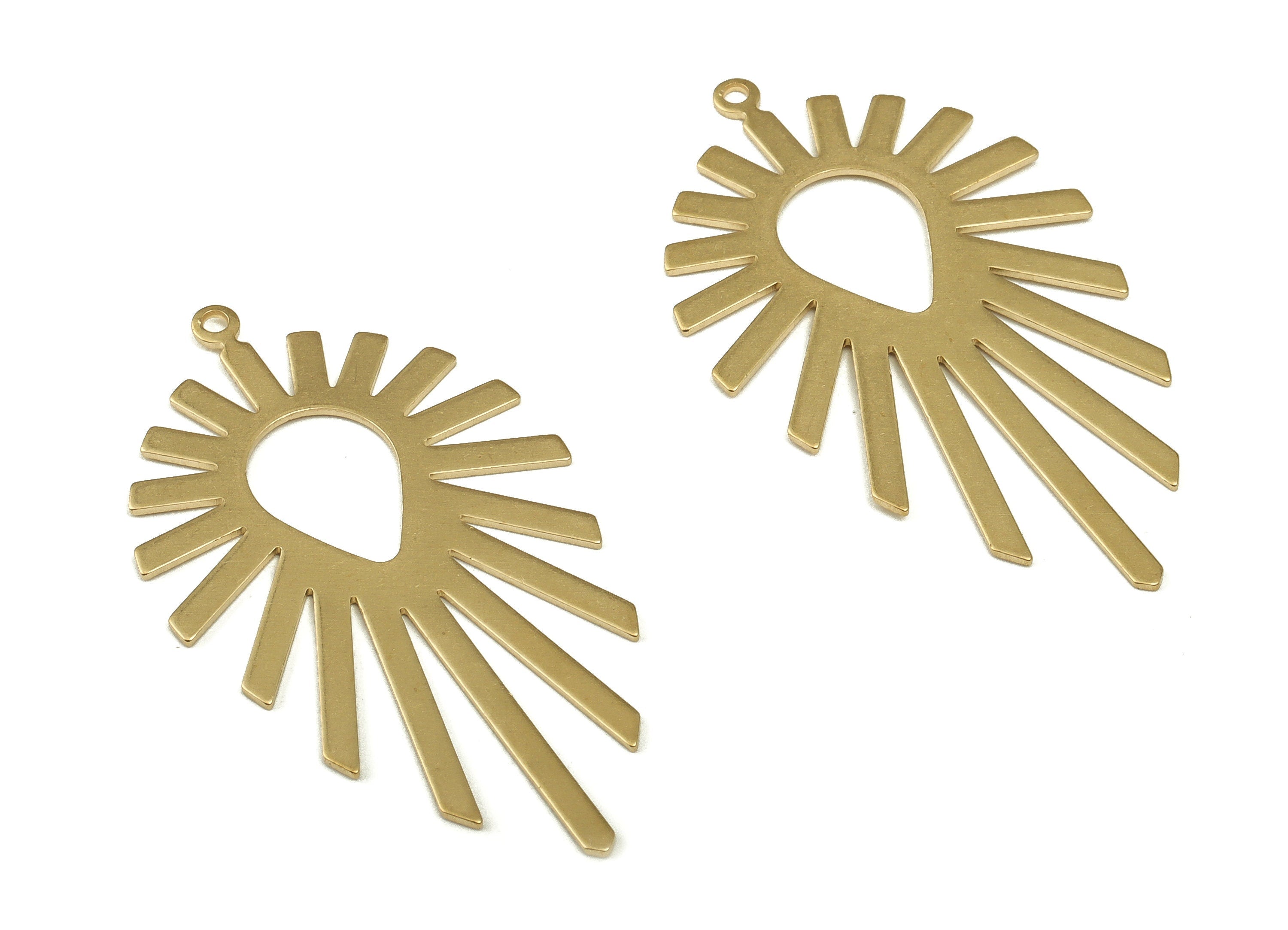 Brass Sun Earring Charms - Raw Brass Sun Pendant - Earring Findings - DIY Jewelry Making Supplies - 40.91x23.6x0.64mm - PP4613 - DOMEDBAZAAR