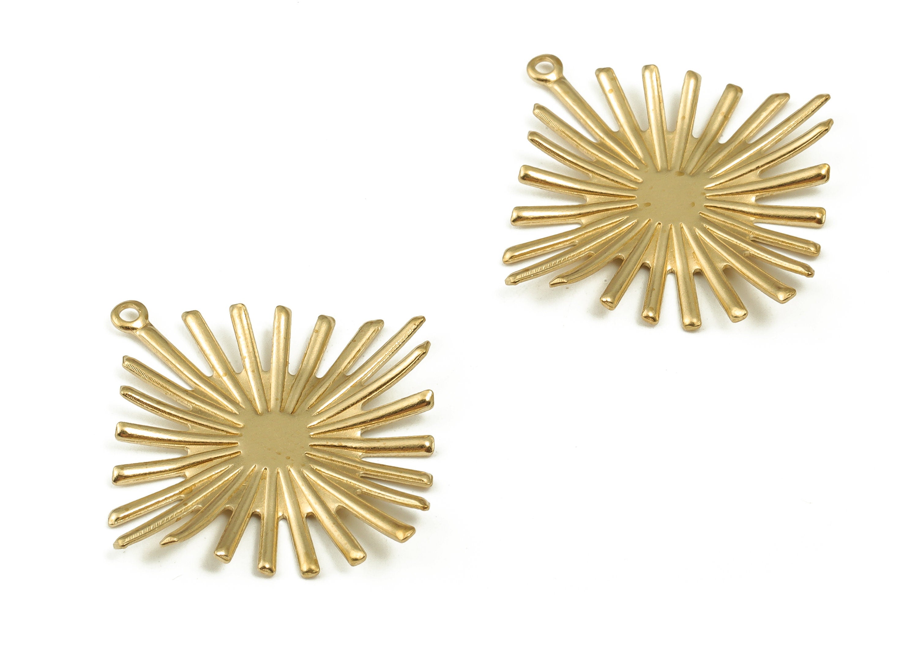 Brass Sun Earring Charms - Raw Brass Sun Pendant - Earring Findings - DIY Jewelry Making Supplies - 31.11x28.96x1.73mm - PP4601 - DOMEDBAZAAR
