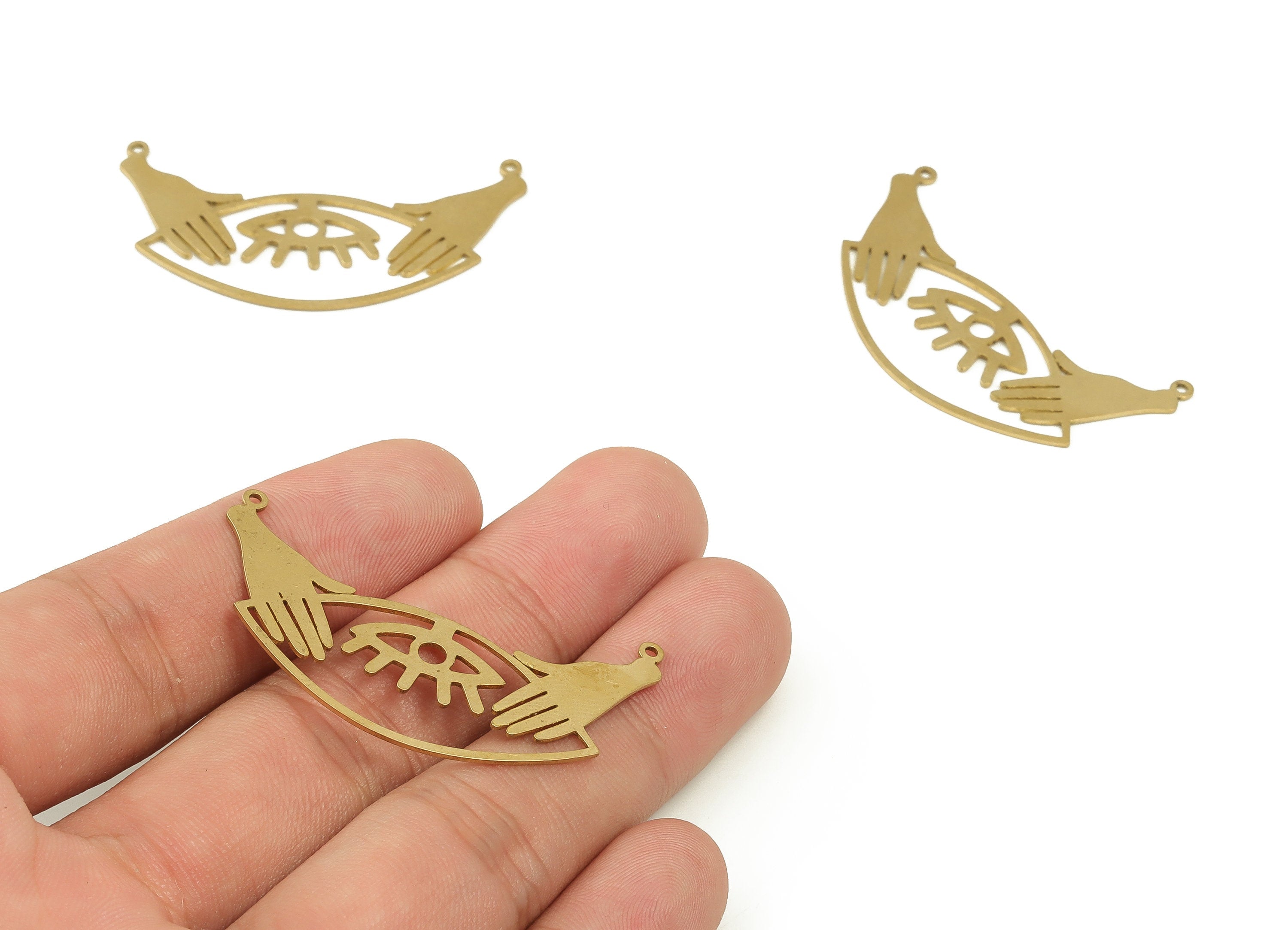 Raw Brass Eye Charms - Brass Hands Earring Connector - Earring Findings - Jewelry Making Supplies - 45.25x20.74x0.63mm - PP4696 - DOMEDBAZAAR