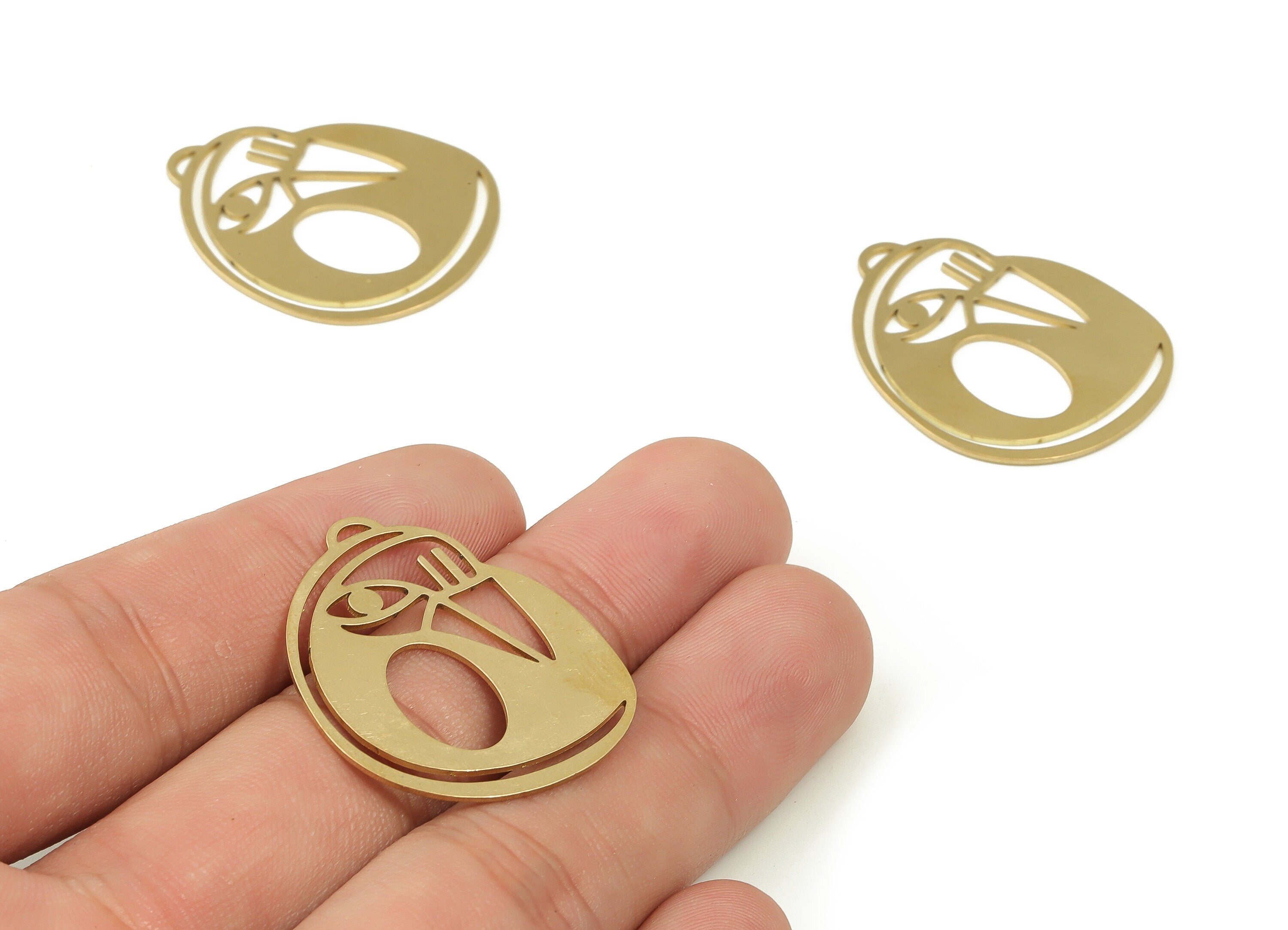 Brass Oval Face Earring Charms - Raw Brass Woman's Face Pendant - Earrings Finding - Jewelry Making Supplies - 32.13x26.77x0.67mm - PP4695 - DOMEDBAZAAR