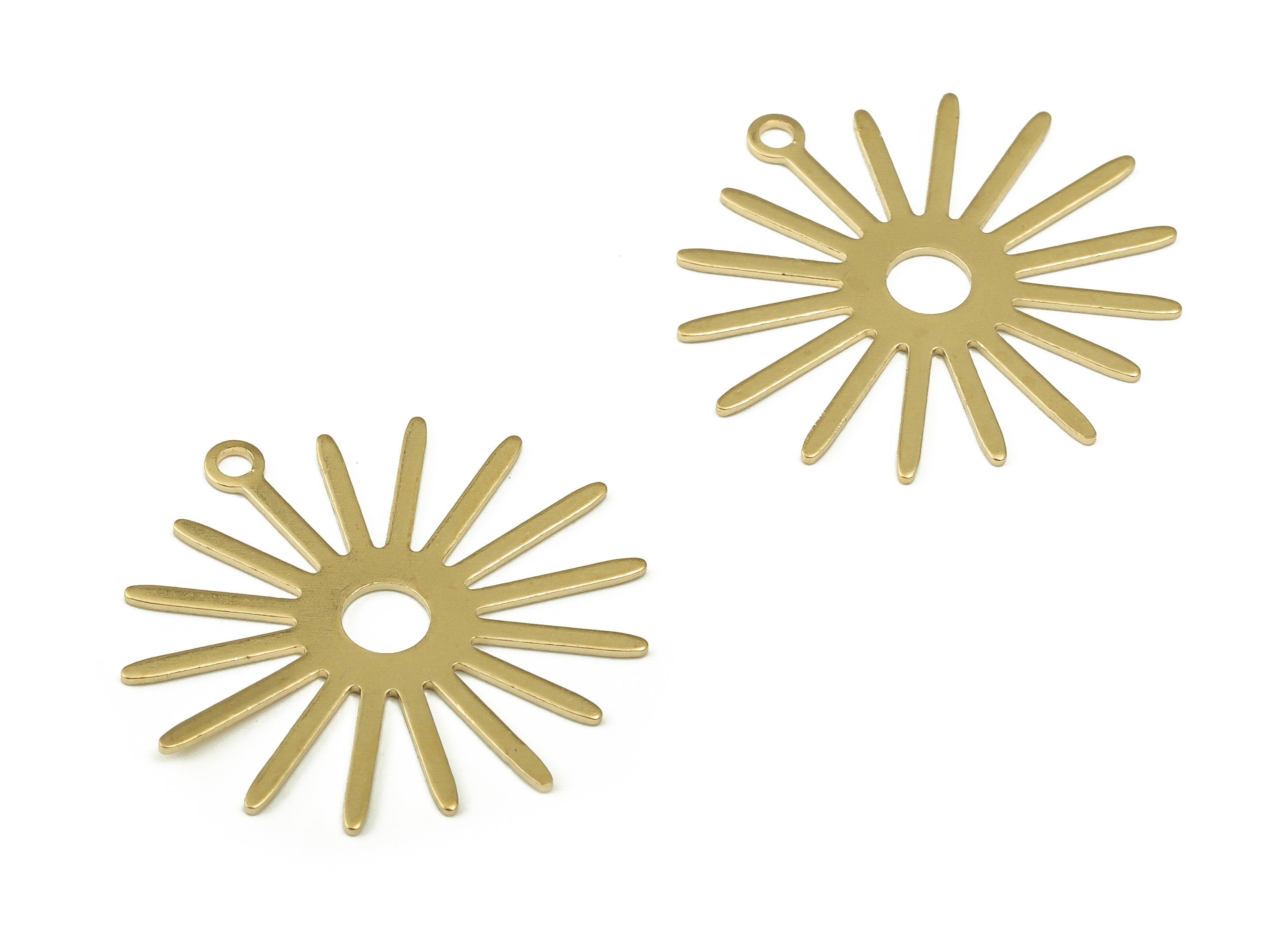 Brass Sun Earring Charms - Raw Brass Sun Pendant - Earring Findings - DIY Jewelry Making Supplies - 26.97x27.86x0.61mm - PP4612 - DOMEDBAZAAR