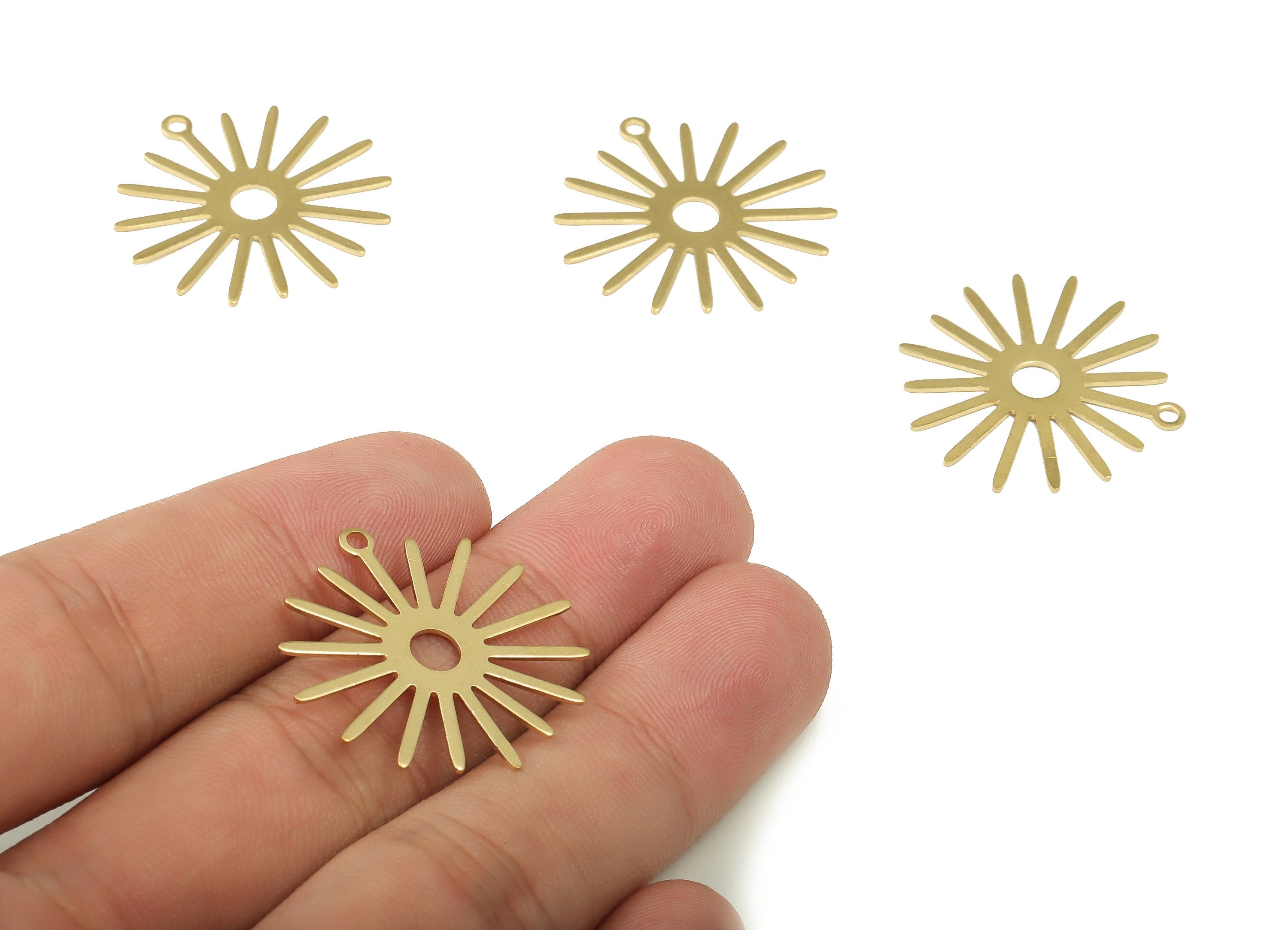 Brass Sun Earring Charms - Raw Brass Sun Pendant - Earring Findings - DIY Jewelry Making Supplies - 26.97x27.86x0.61mm - PP4612 - DOMEDBAZAAR