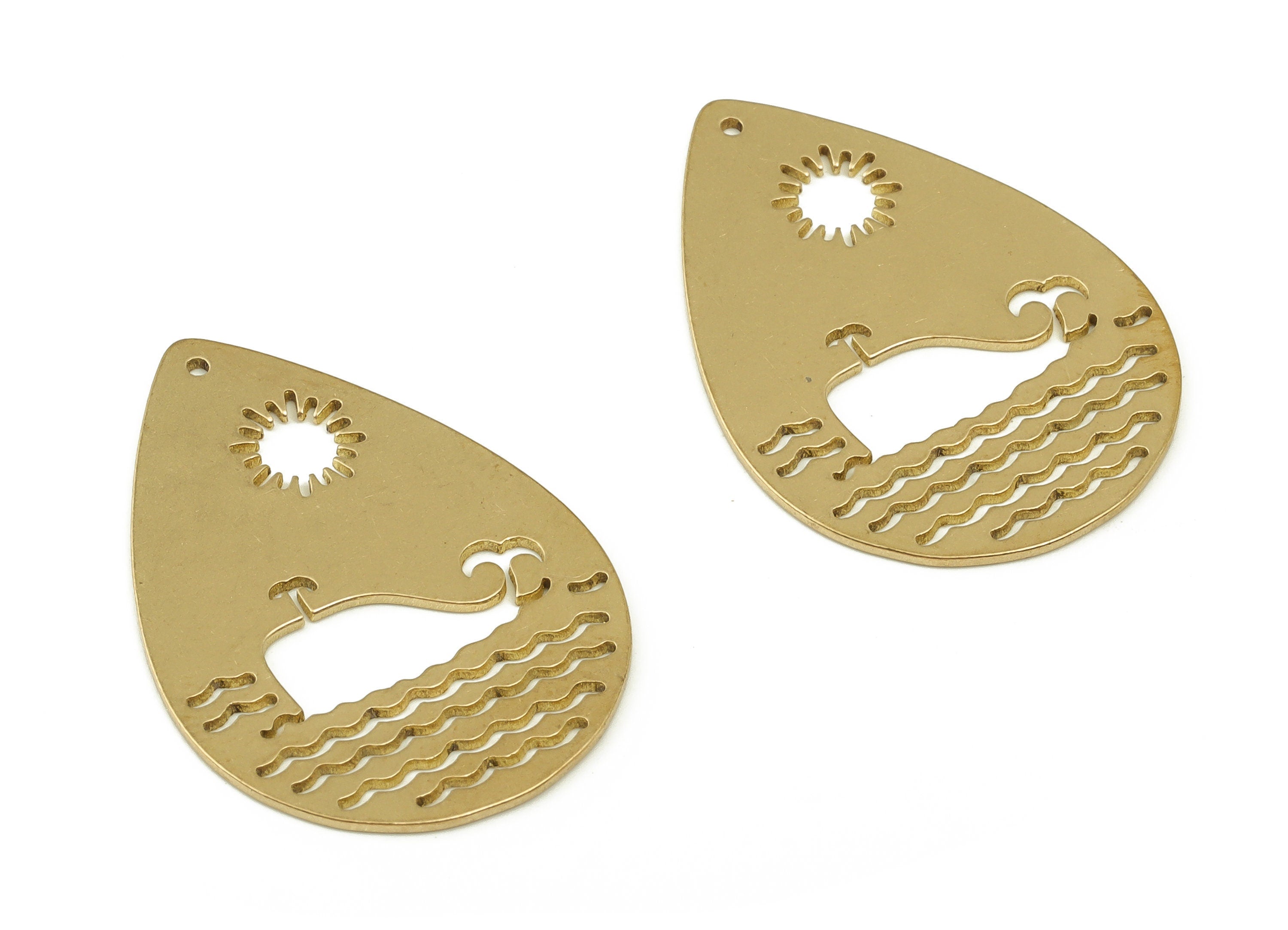 Brass Drop Earring Charms - Raw Brass Sun Waves Pendant - Earrings Finding - Jewelry Making Supplies - 31.16x22.05x0.64mm - PP4694 - DOMEDBAZAAR