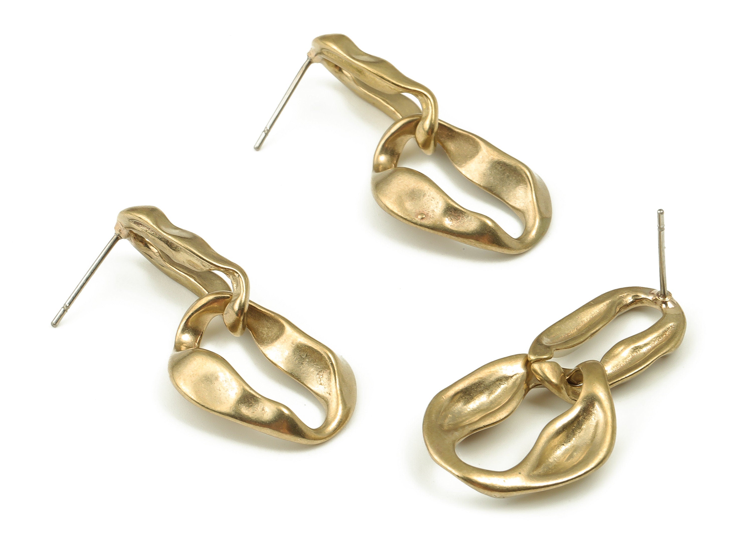 Brass Hoop Earring Stud - Raw Brass Hoop Earring Post - Stainless Steel Stud - Jewelry Making Supplies - 33.58x16.48x4.18mm - PP4508 - DOMEDBAZAAR